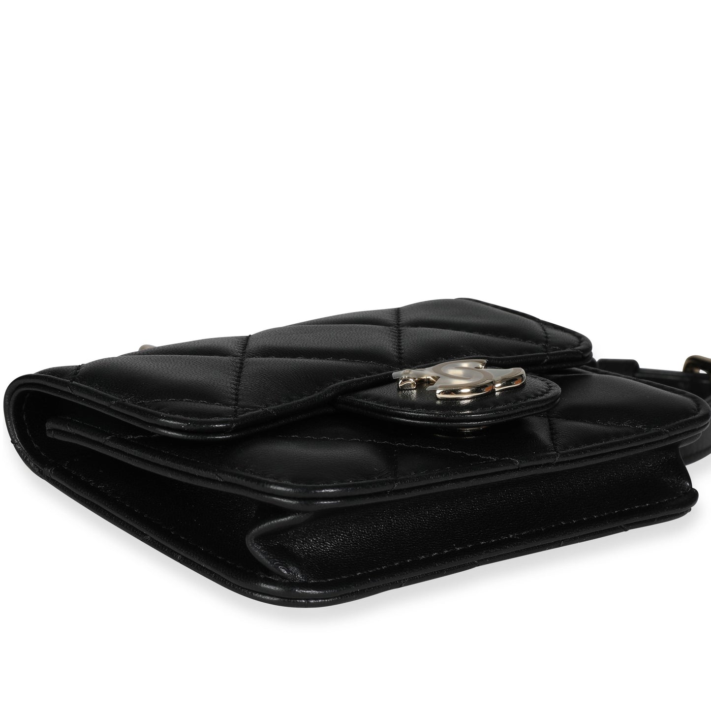 Black Quilted Lambskin Elegant Chain Mini Belt Bag