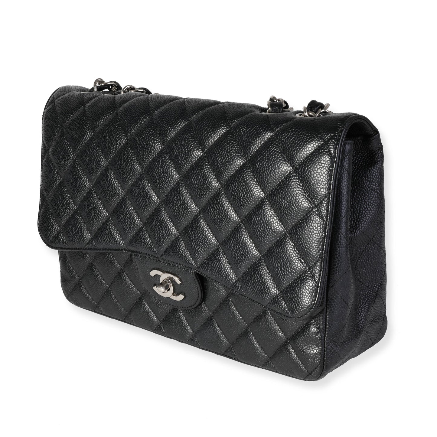 Black Quilted Caviar Jumbo Classic Single Flap Handbag