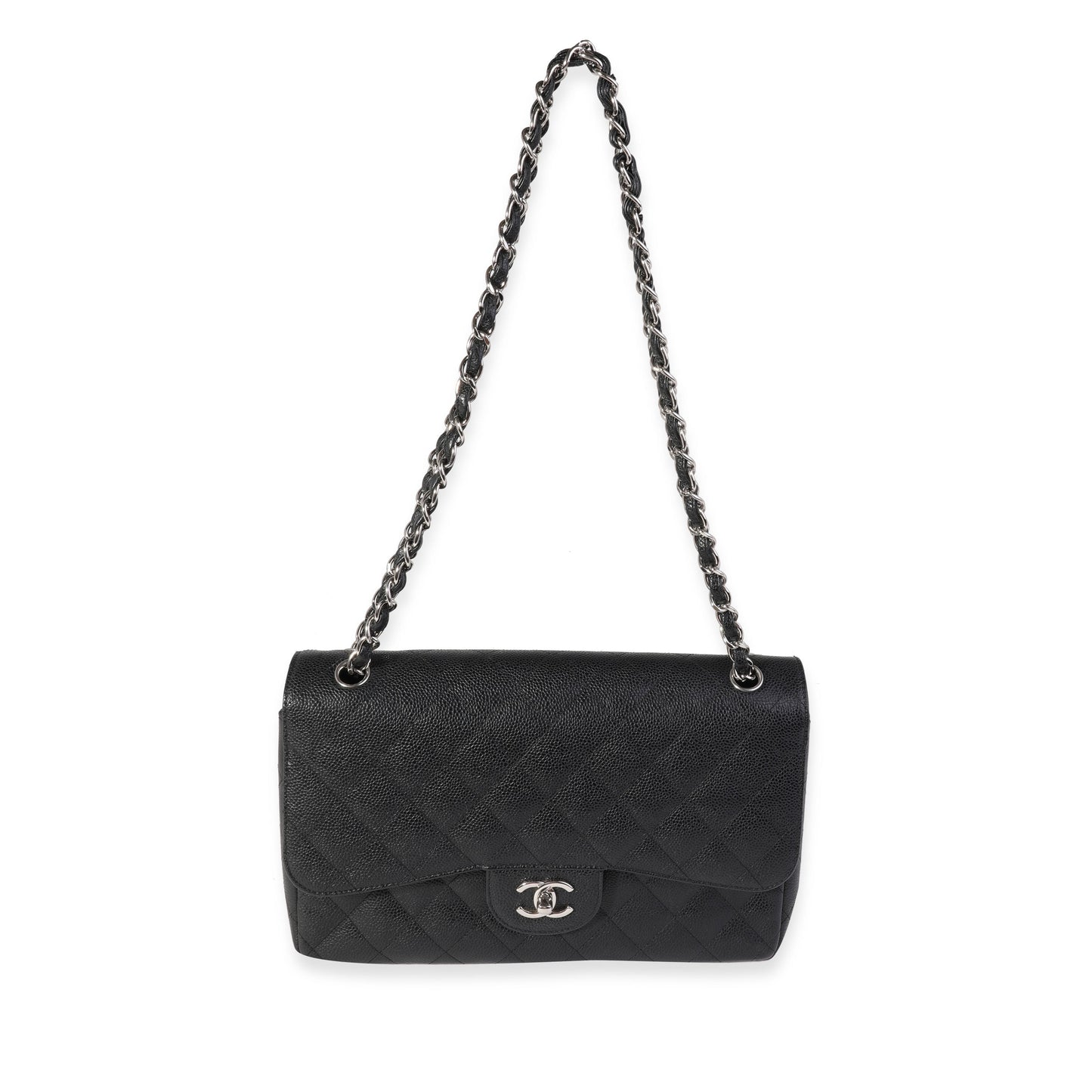 Black Quilted Caviar Jumbo Classic Double Flap Handbag