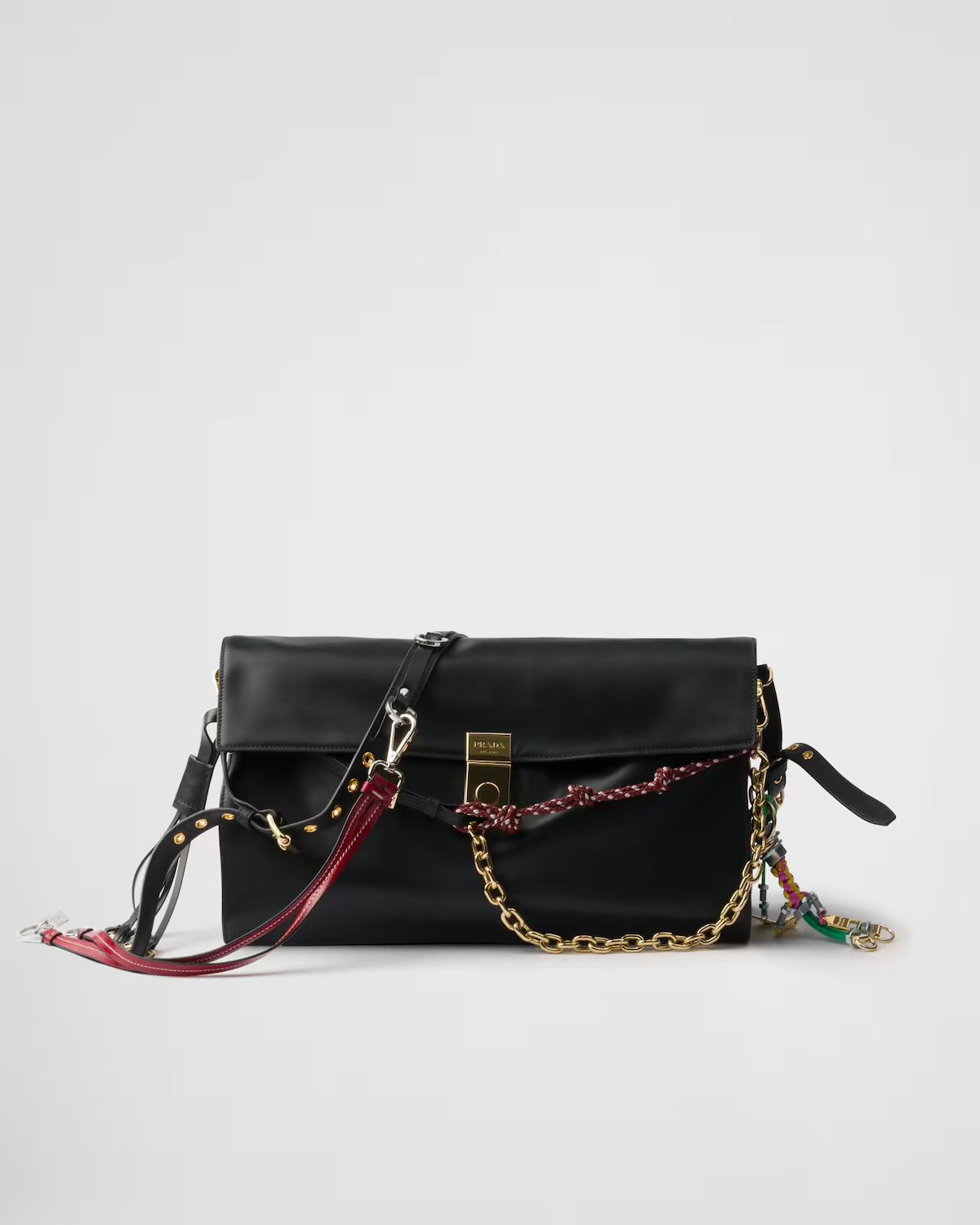 ショルダーバッグ・ポシェット PRADA Prada Soft Sound Shoulder Bag (1BD379VOO6 2C6A F0002) Prada Prada Soft Sound Small Leather Shoulder Bag | Black