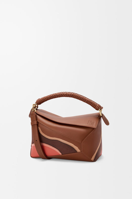 Bolsa pequeña con borde de rompecabezas y paisaje