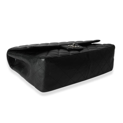 Black Quilted Caviar Jumbo Classic Single Flap Handbag