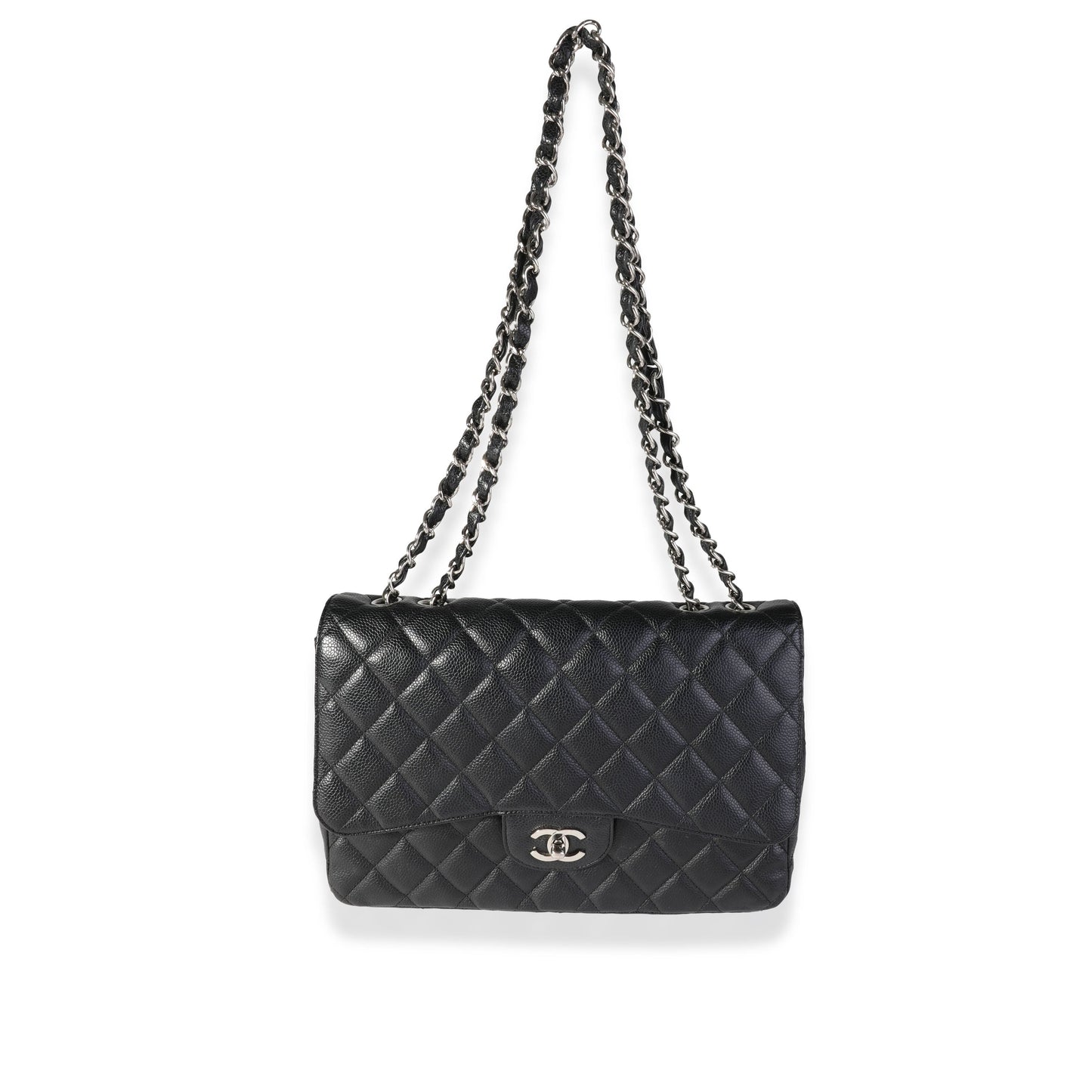 Black Quilted Caviar Jumbo Classic Single Flap Handbag