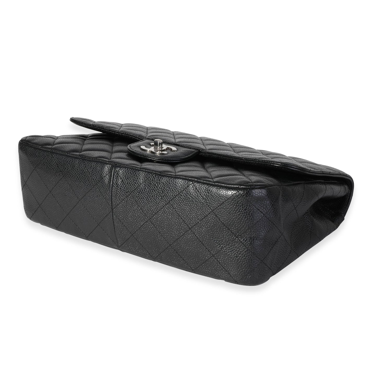 Black Quilted Caviar Jumbo Classic Single Flap Handbag