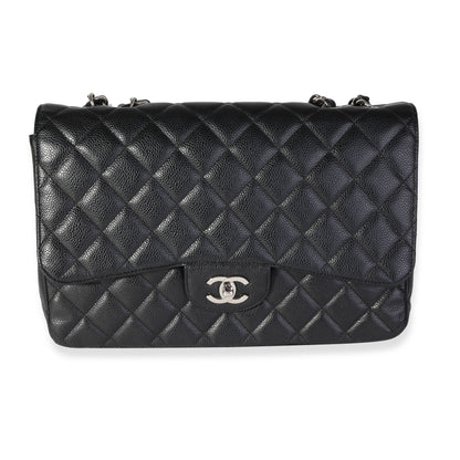 Black Quilted Caviar Jumbo Classic Single Flap Handbag