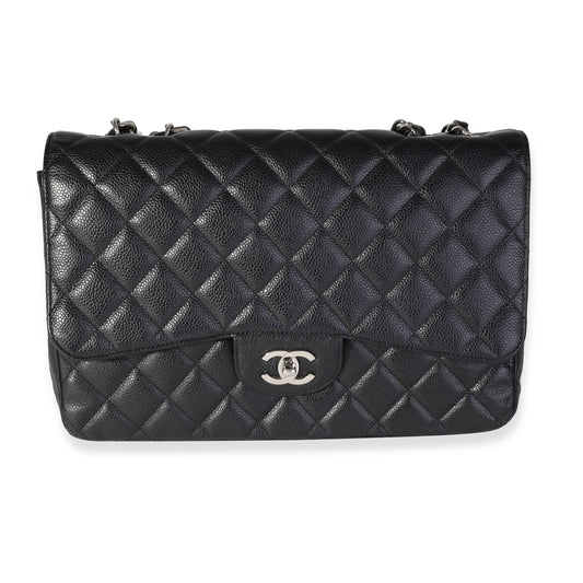 Black Quilted Caviar Jumbo Classic Single Flap Handbag