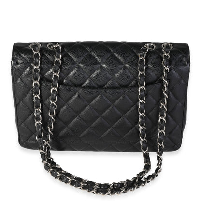Black Quilted Caviar Jumbo Classic Single Flap Handbag