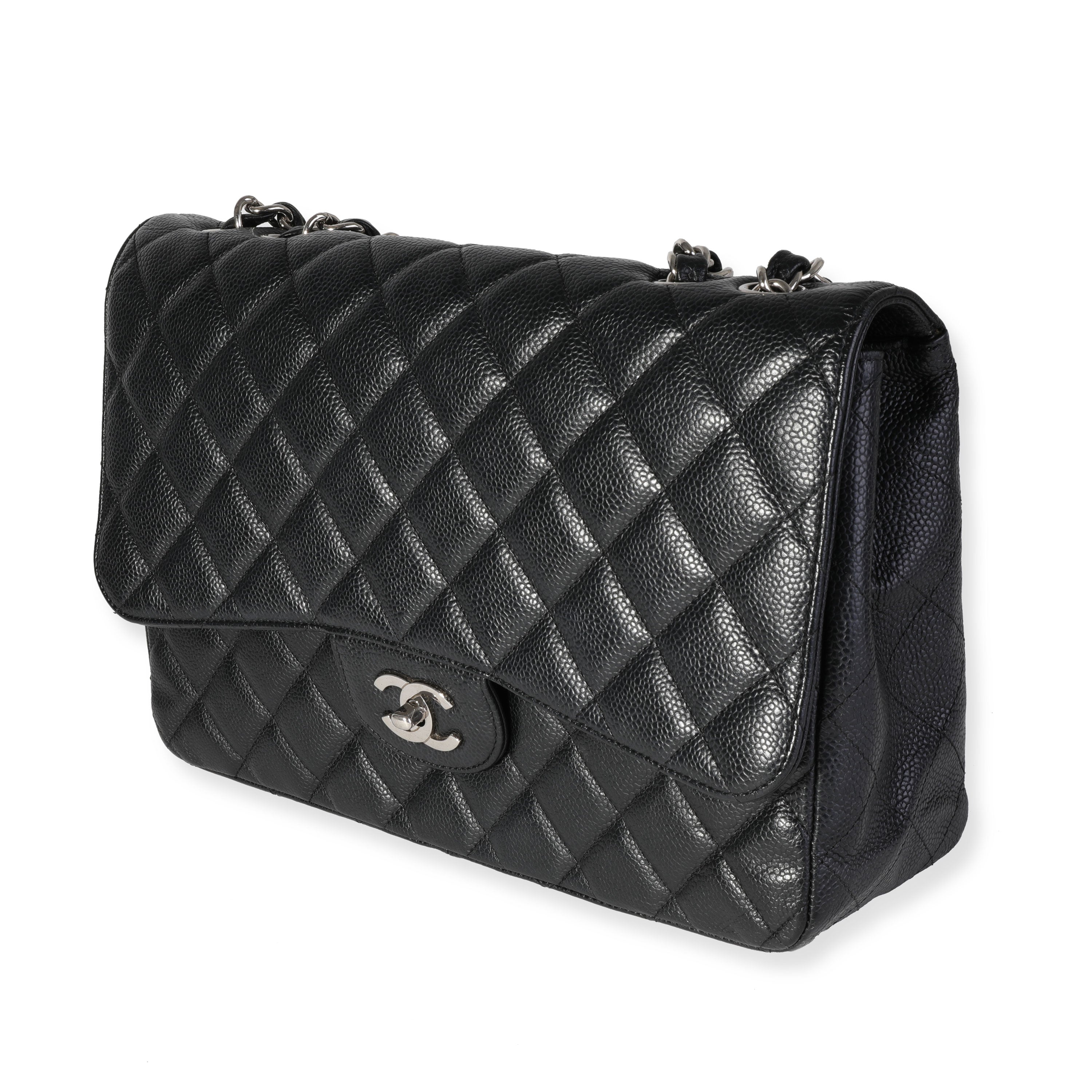 Black Quilted Caviar Jumbo Classic Single Flap Handbag