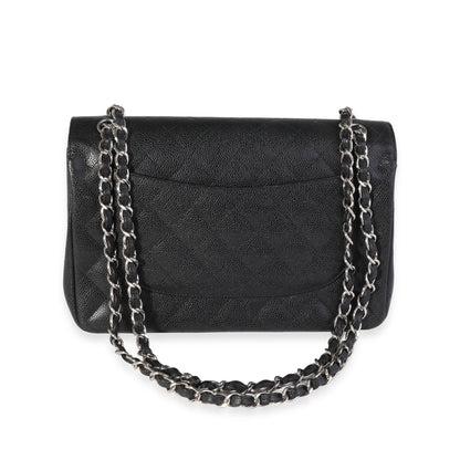 Black Quilted Caviar Jumbo Classic Double Flap Handbag