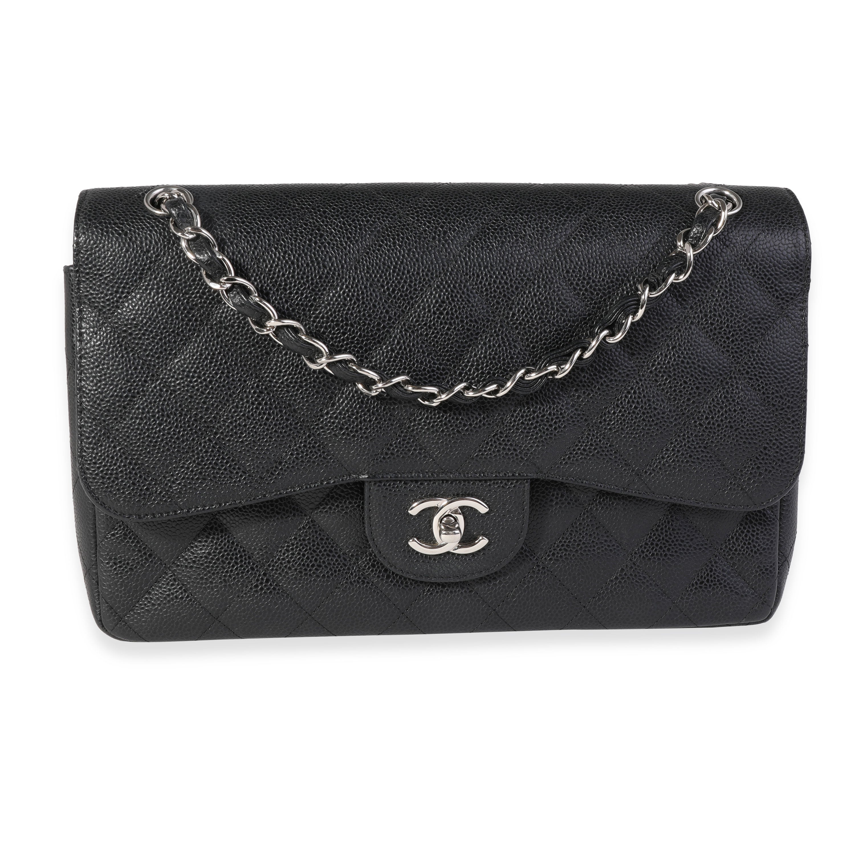 Black Quilted Caviar Jumbo Classic Double Flap Handbag
