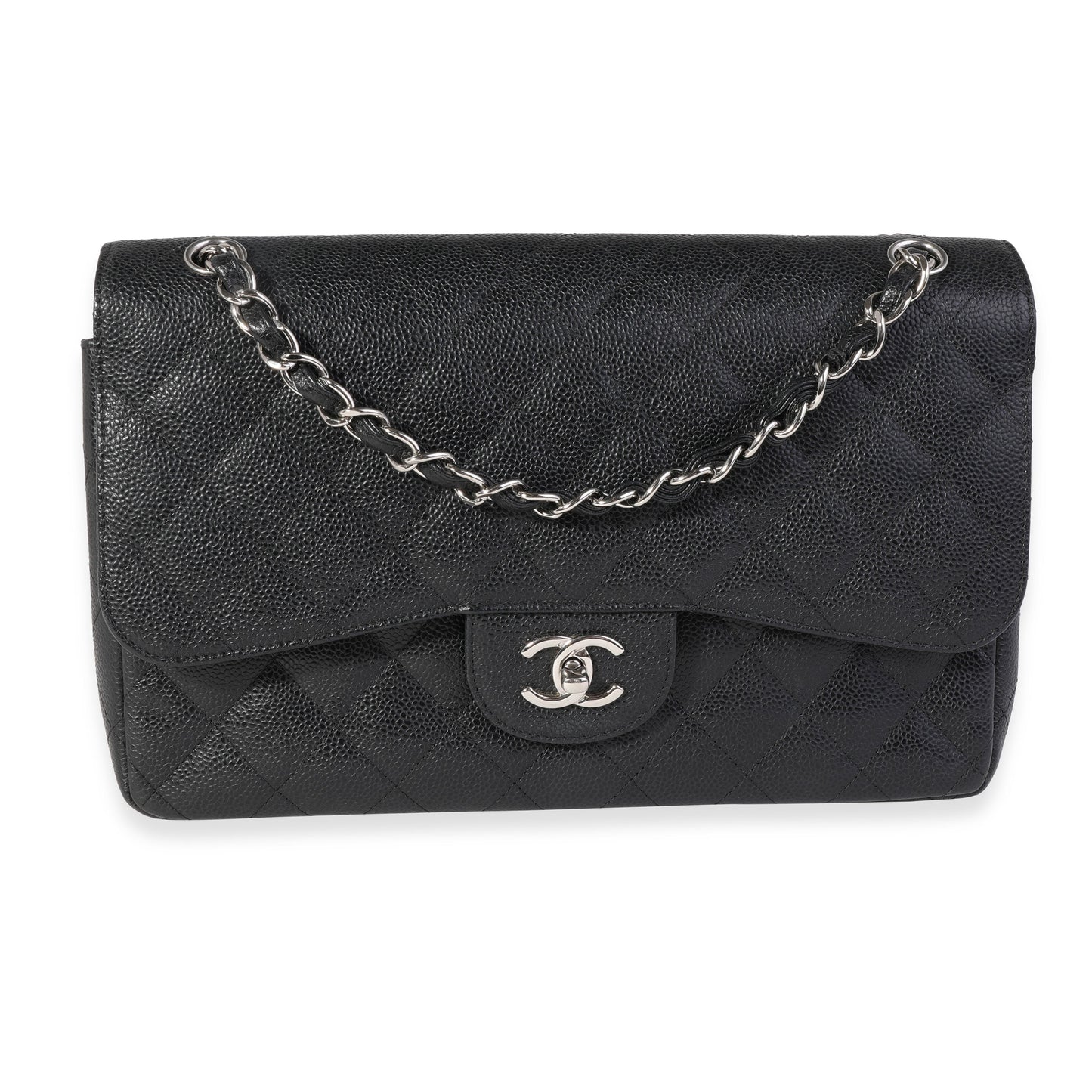 Black Quilted Caviar Jumbo Classic Double Flap Handbag