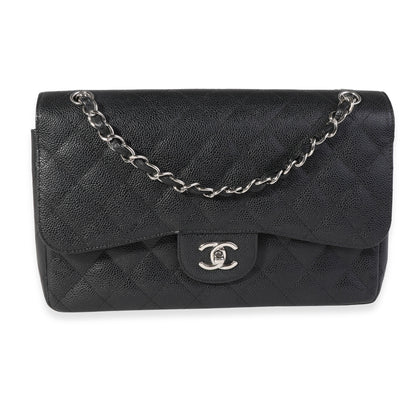 Black Quilted Caviar Jumbo Classic Double Flap Handbag