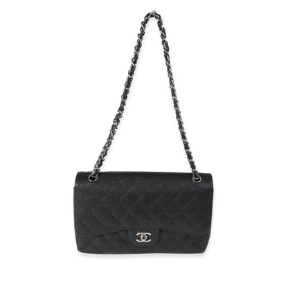 Black Quilted Caviar Jumbo Classic Double Flap Handbag