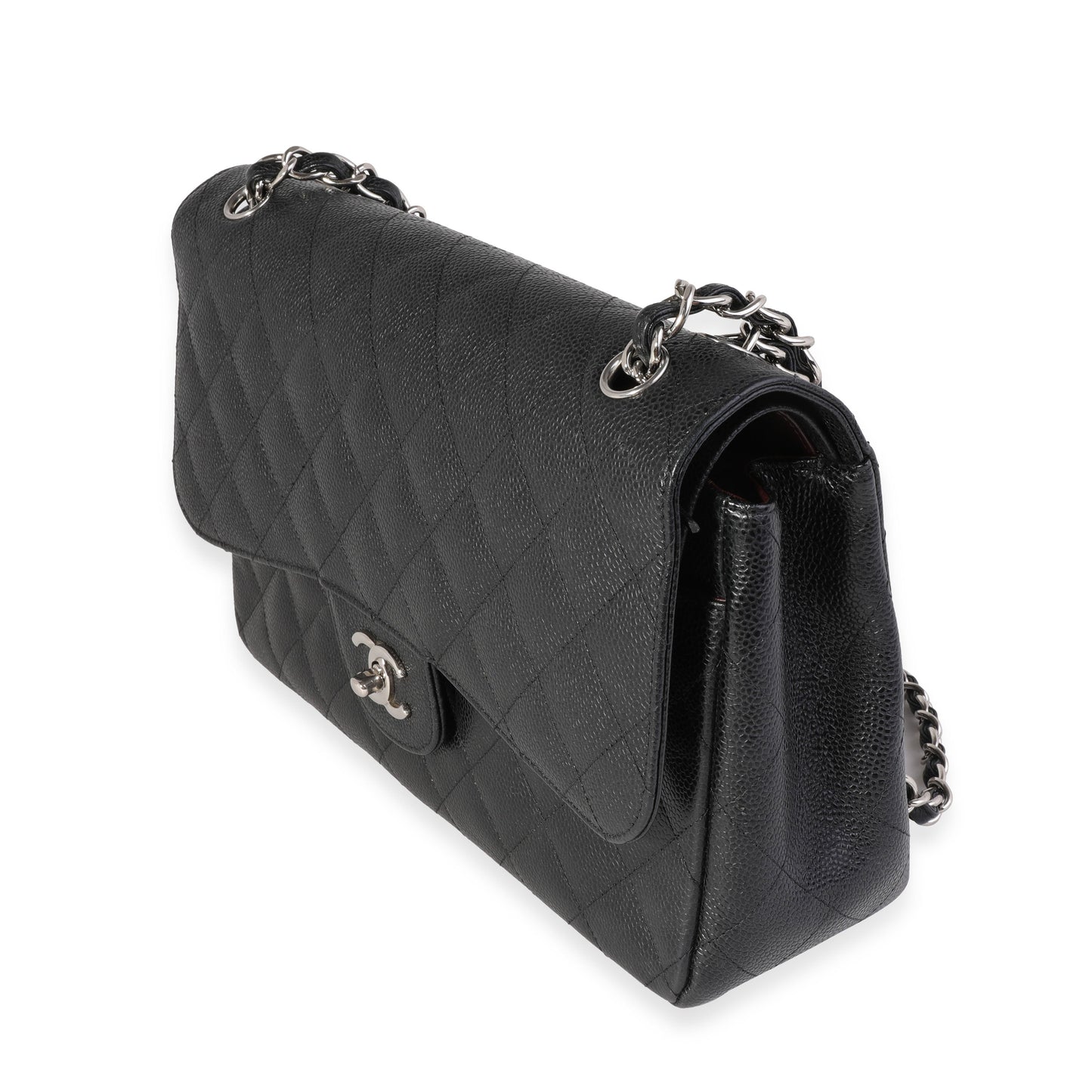 Black Quilted Caviar Jumbo Classic Double Flap Handbag