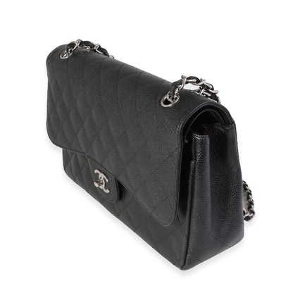 Black Quilted Caviar Jumbo Classic Double Flap Handbag