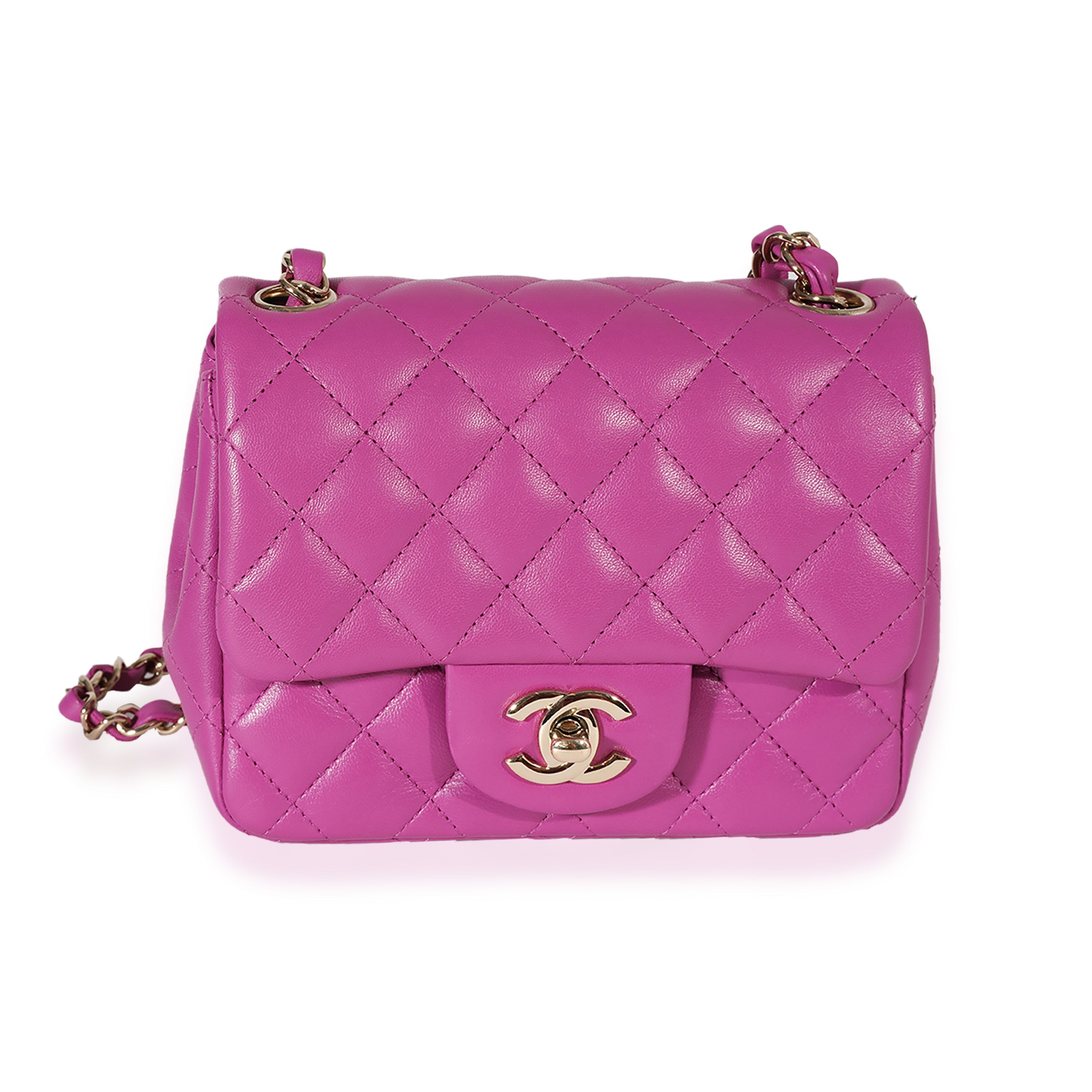 Chanel Purple Quilted Lambskin Mini Square Classic Flap Bag Handbag fv