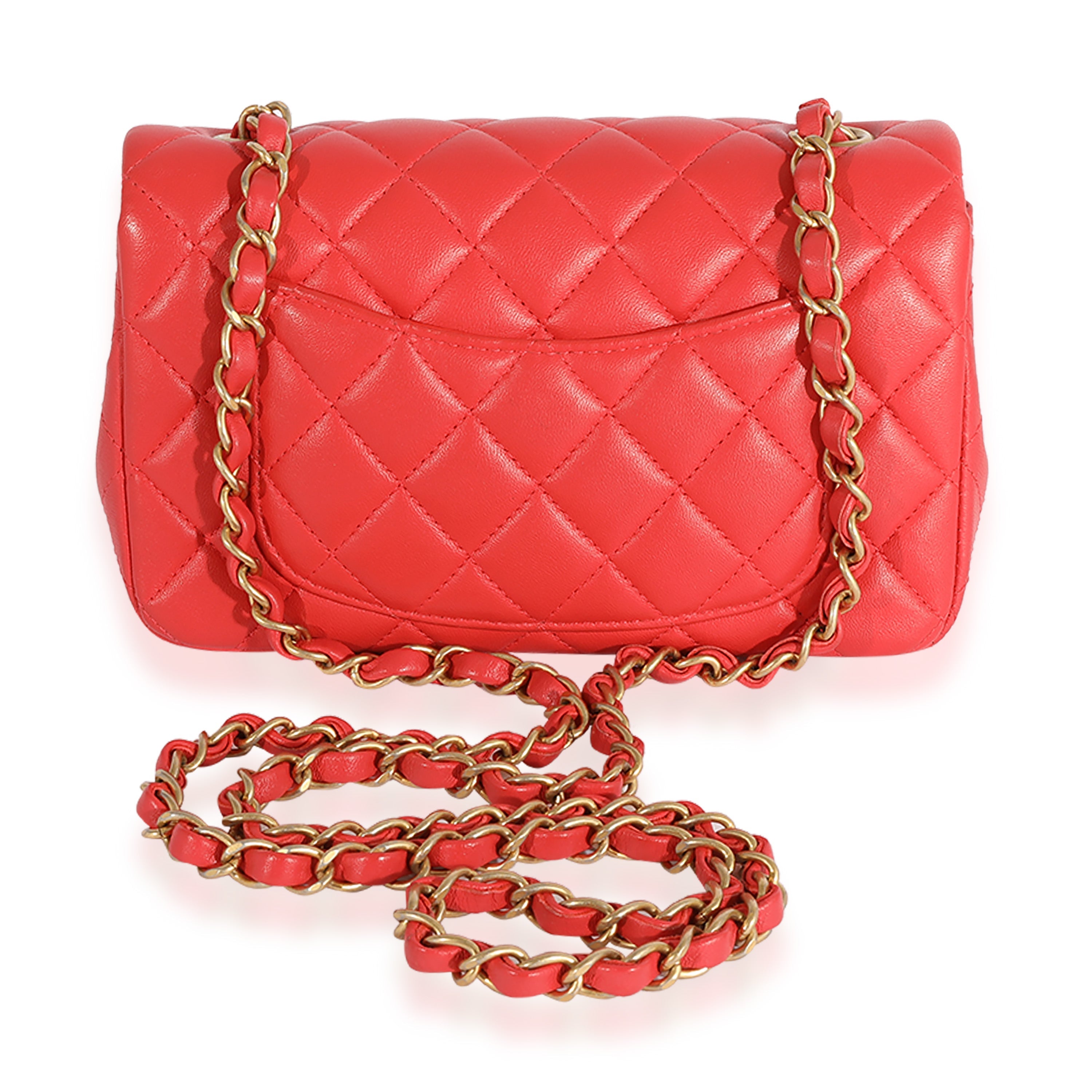 Chanel Coral Quilted Lambskin Mini Rectangular Classic Flap Bag Handbag pv