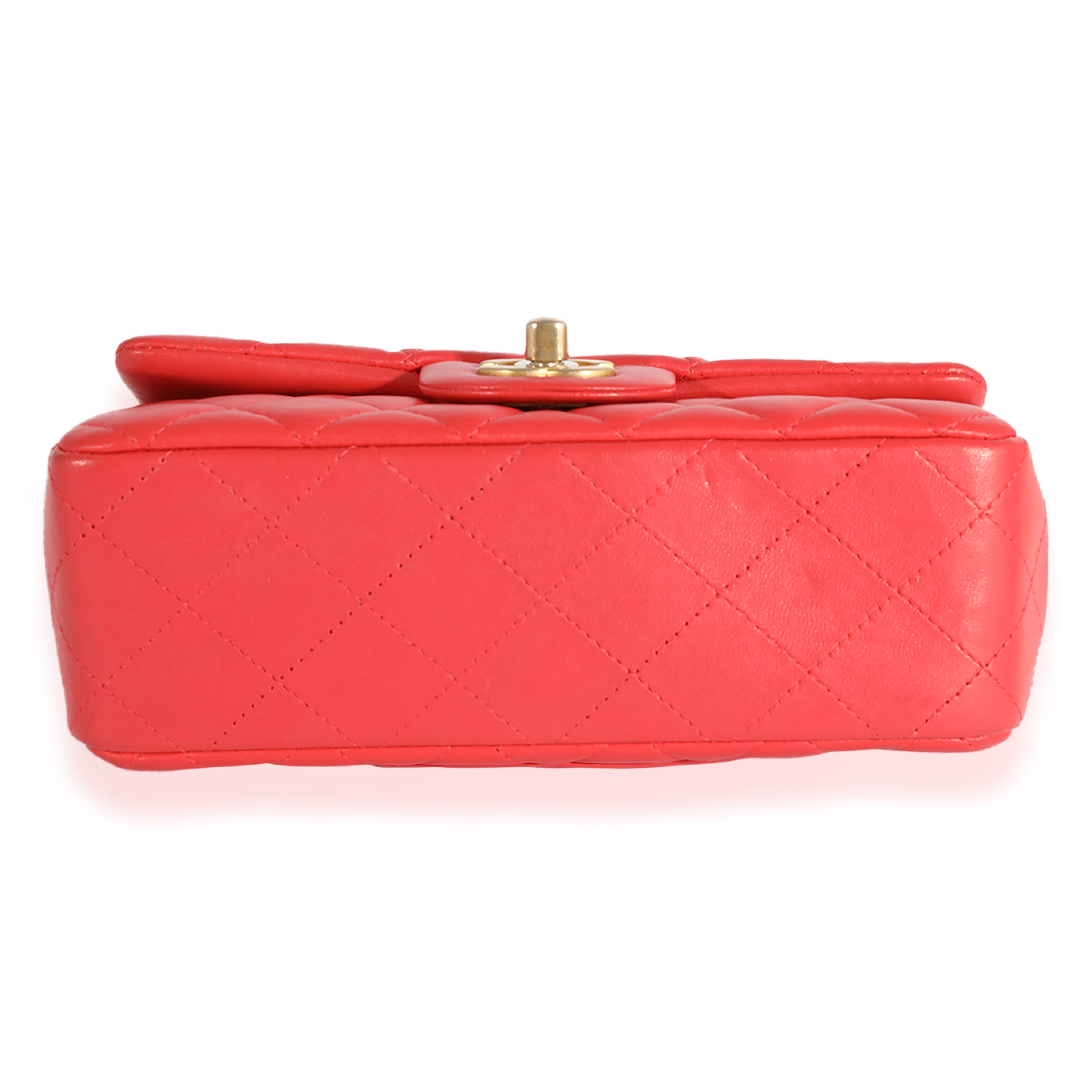Chanel Coral Quilted Lambskin Mini Rectangular Classic Flap Bag Handbag stamp