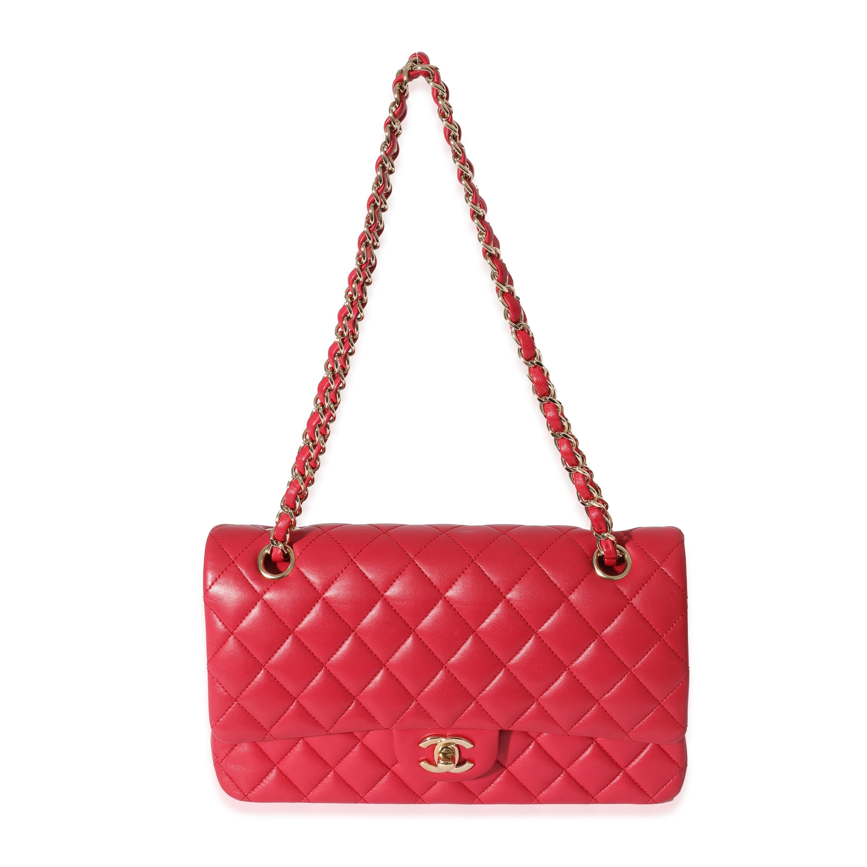Chanel Dark Pink Quilted Lambskin Medium Classic Double Flap Bag Handbag bv