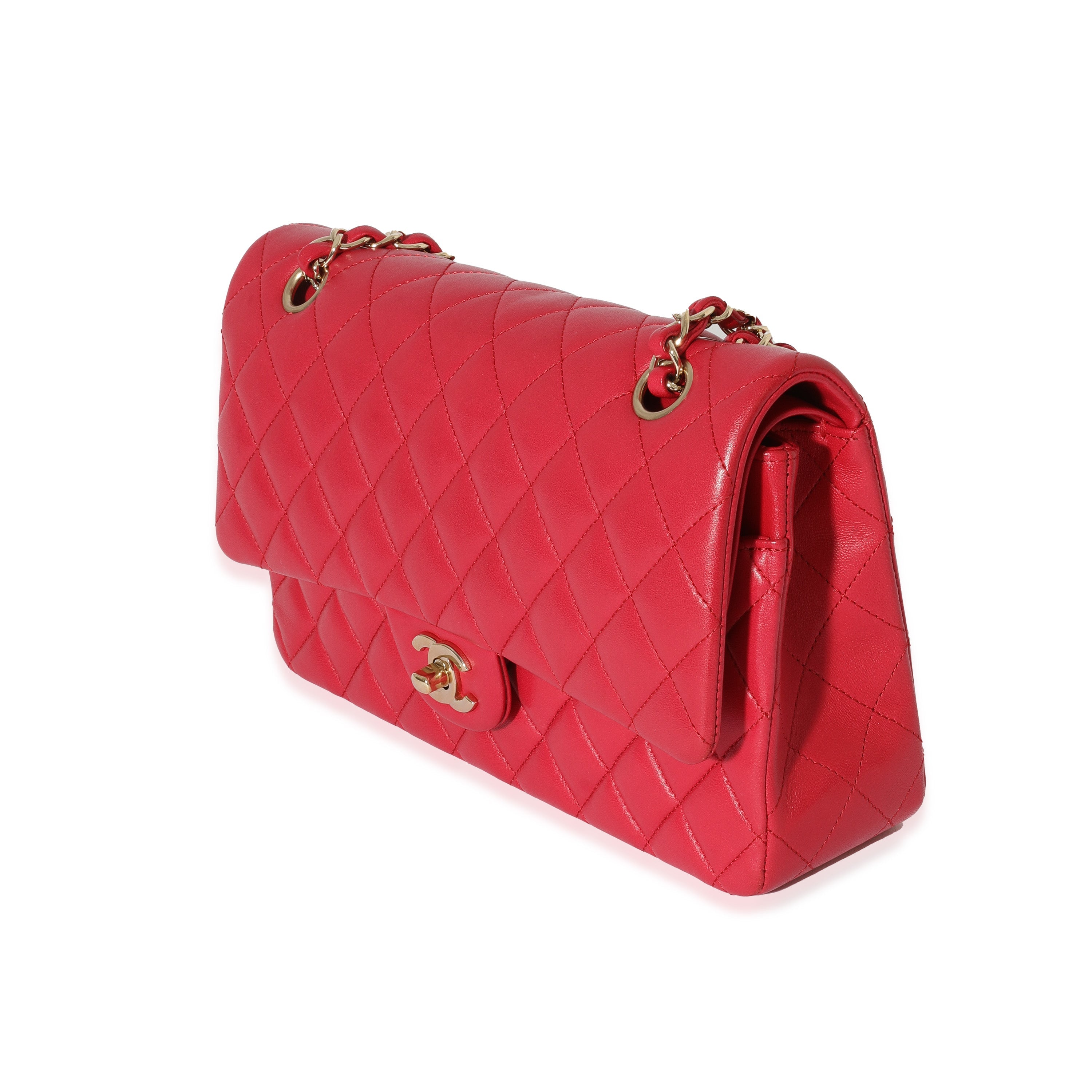 Chanel Dark Pink Quilted Lambskin Medium Classic Double Flap Bag Handbag sv