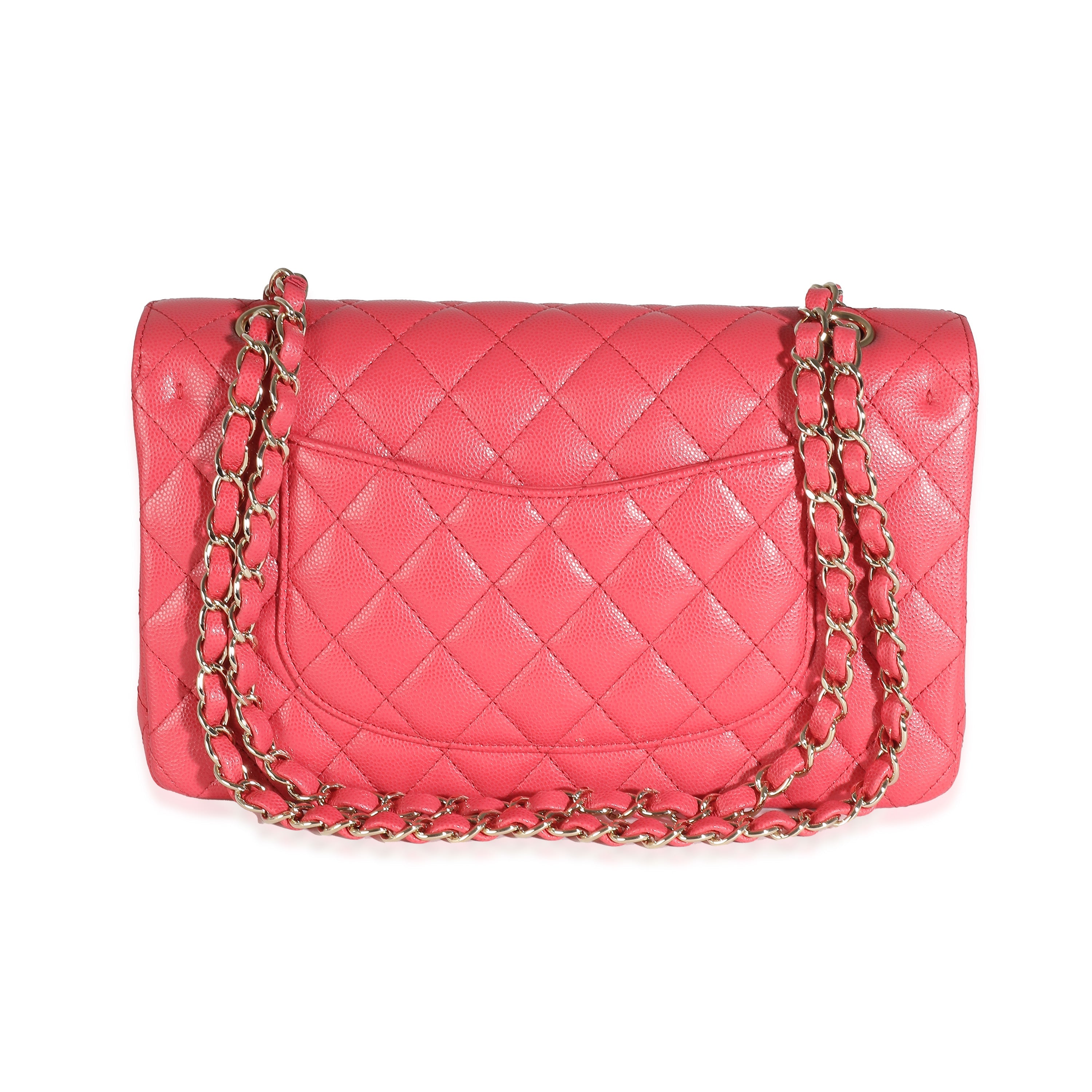 Chanel Dark Pink Quilted Caviar Medium Classic Double Flap Bag Handbag bv