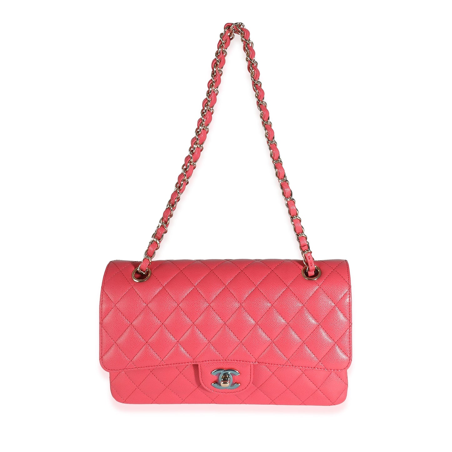 Dark Pink Quilted Caviar Medium Classic Double Flap Handbag