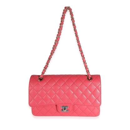 Dark Pink Quilted Caviar Medium Classic Double Flap Handbag
