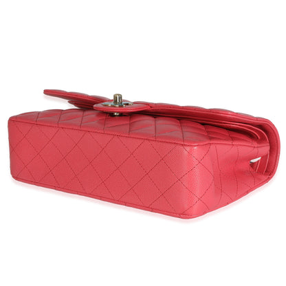 Dark Pink Quilted Caviar Medium Classic Double Flap Handbag