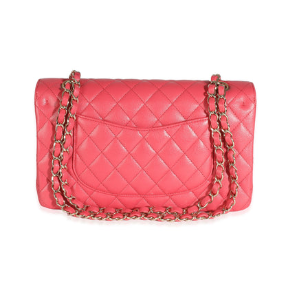 Dark Pink Quilted Caviar Medium Classic Double Flap Handbag
