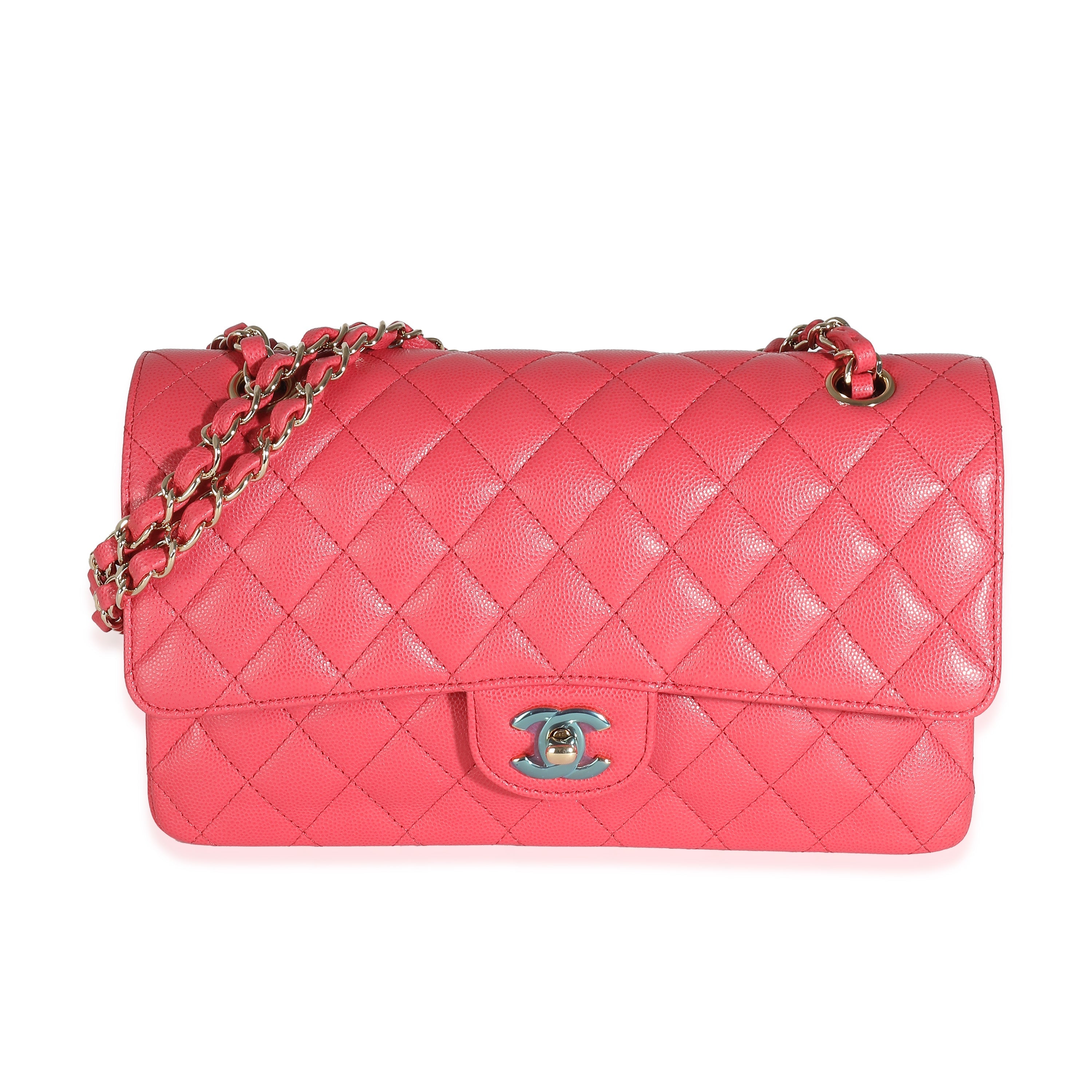 Dark Pink Quilted Caviar Medium Classic Double Flap Handbag