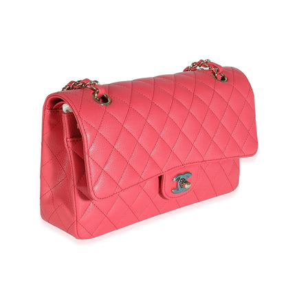 Dark Pink Quilted Caviar Medium Classic Double Flap Handbag