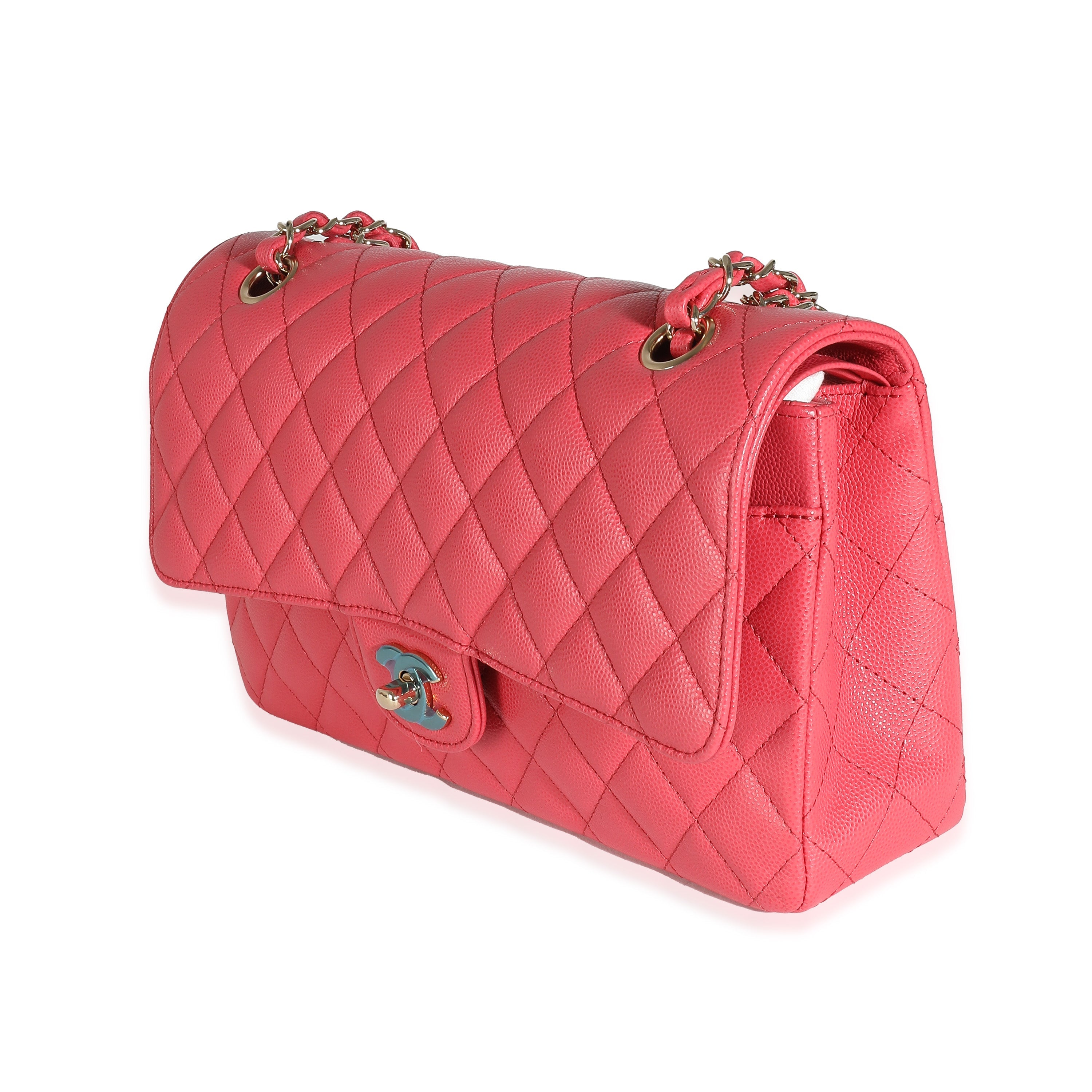 Dark Pink Quilted Caviar Medium Classic Double Flap Handbag