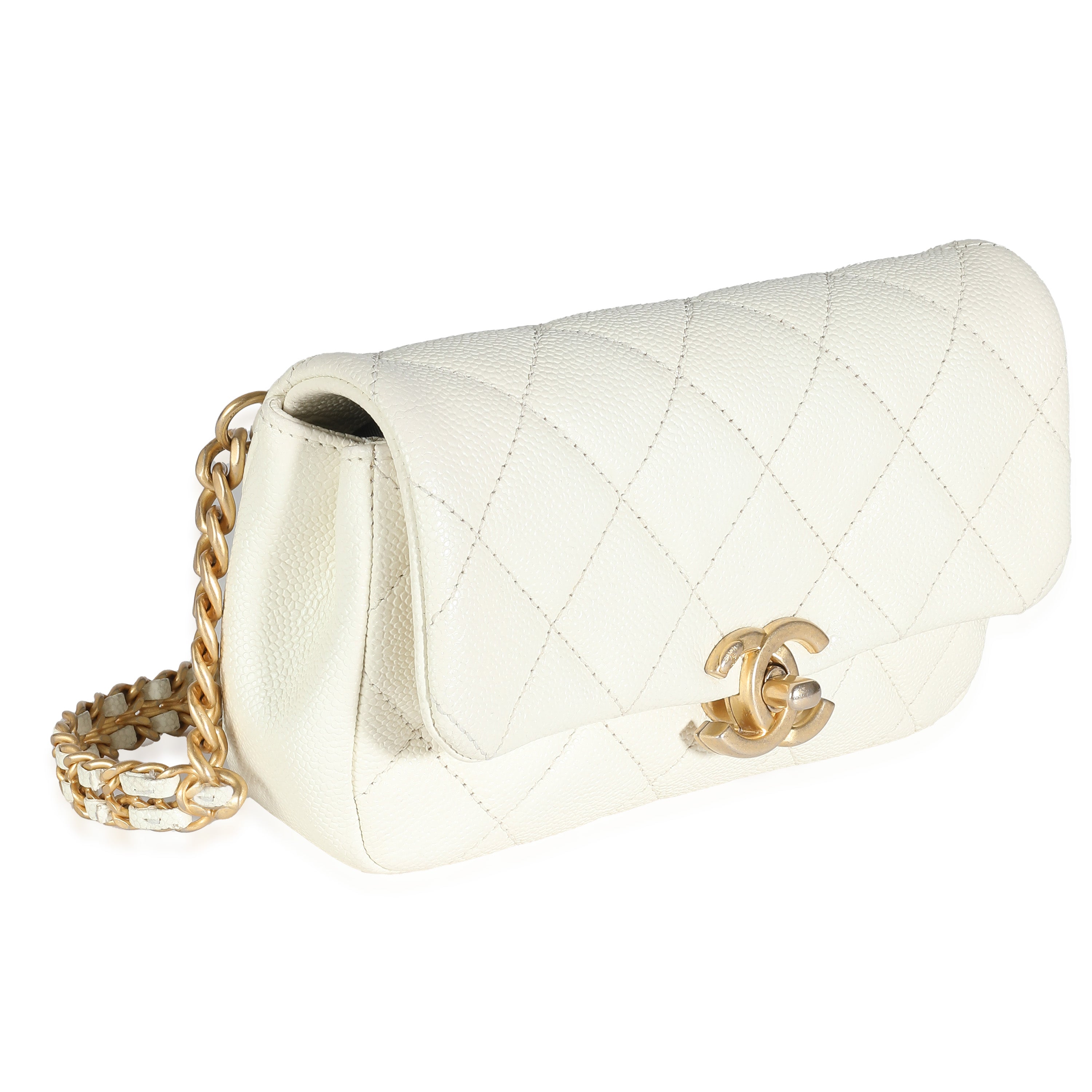 Chanel White Quilted Caviar Chain Melody Waist Belt Bag Handbag pv