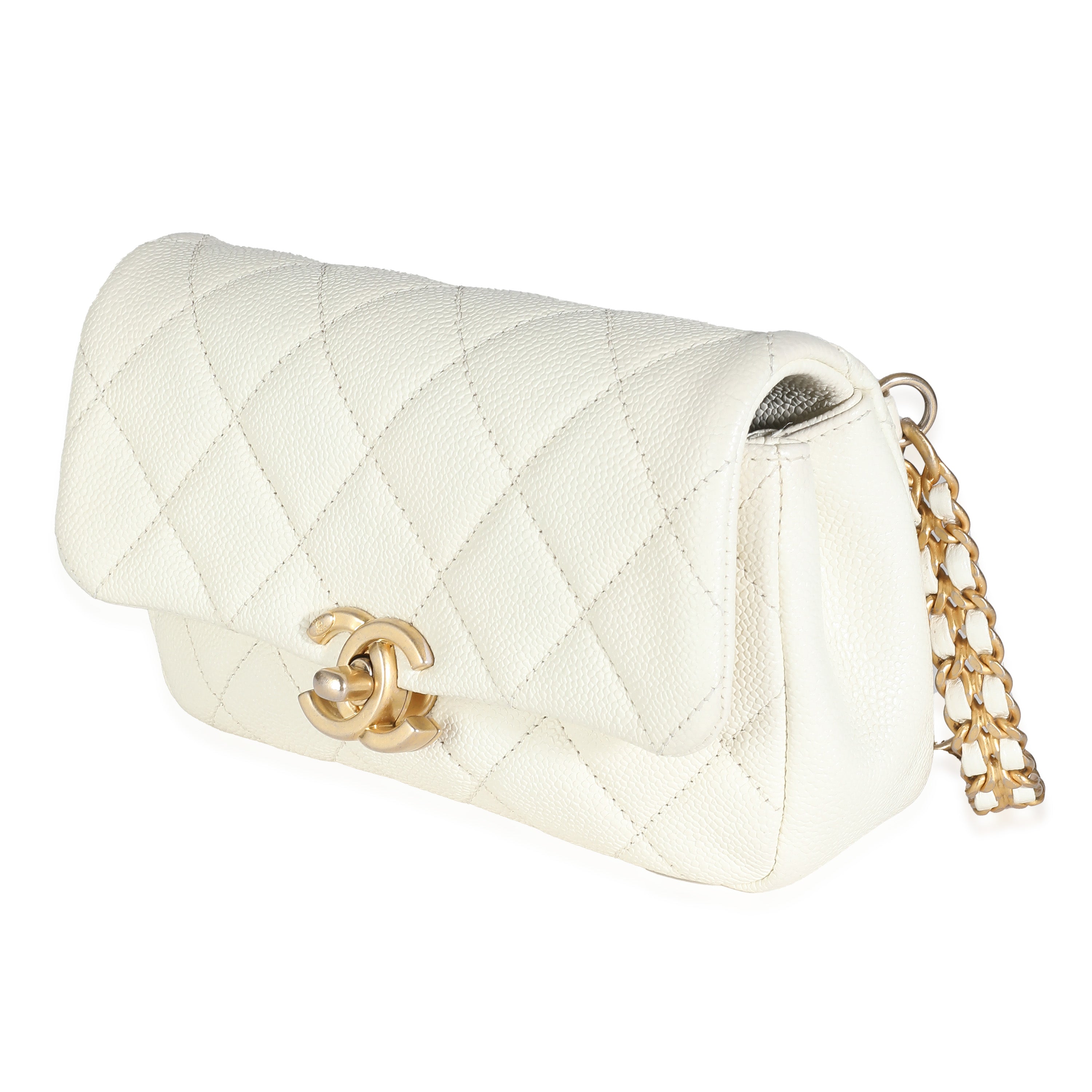 Chanel White Quilted Caviar Chain Melody Waist Belt Bag Handbag sv