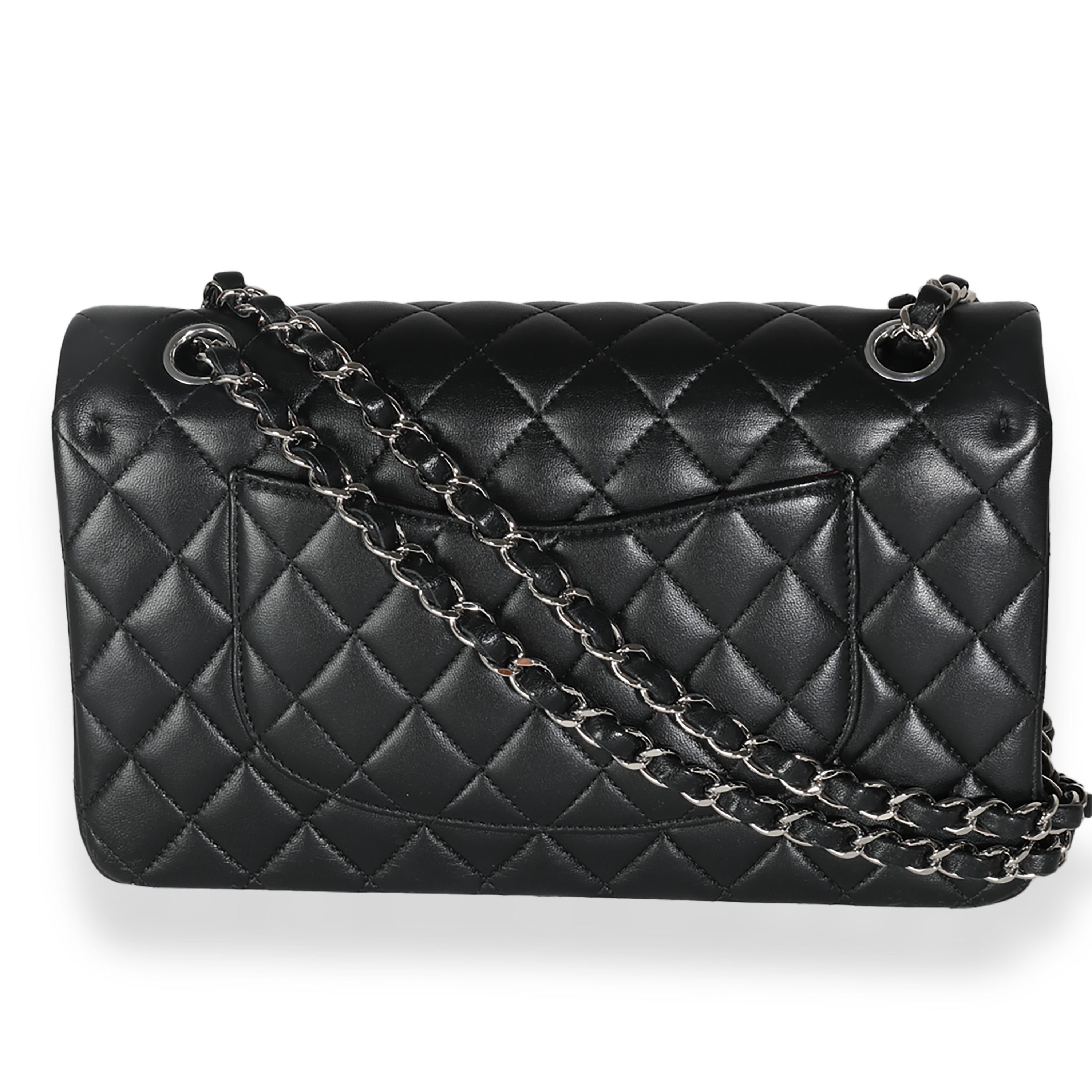 Chanel Black Quilted Lambskin Medium Classic Double Flap Bag Handbag bv