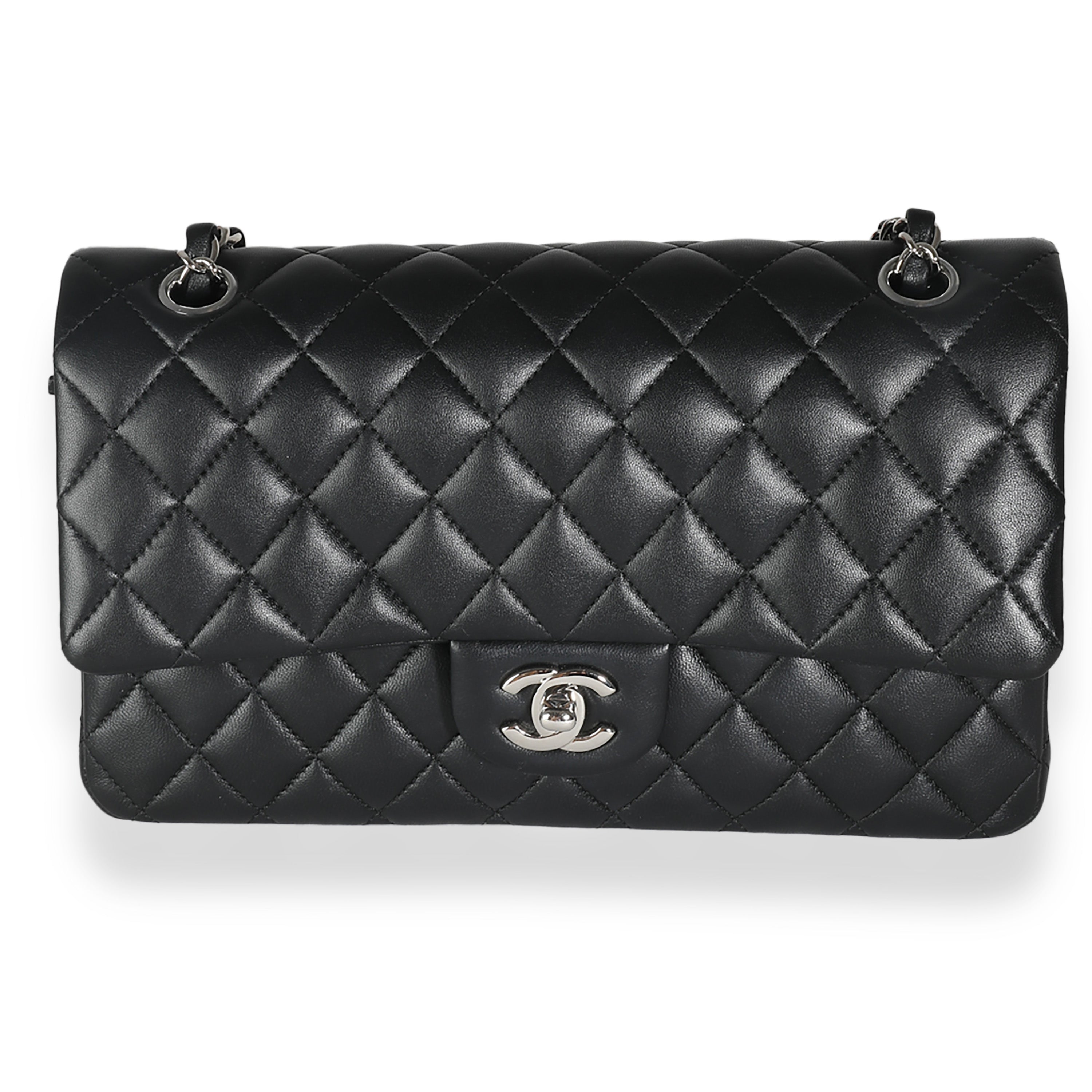 Chanel Black Quilted Lambskin Medium Classic Double Flap Bag Handbag fv