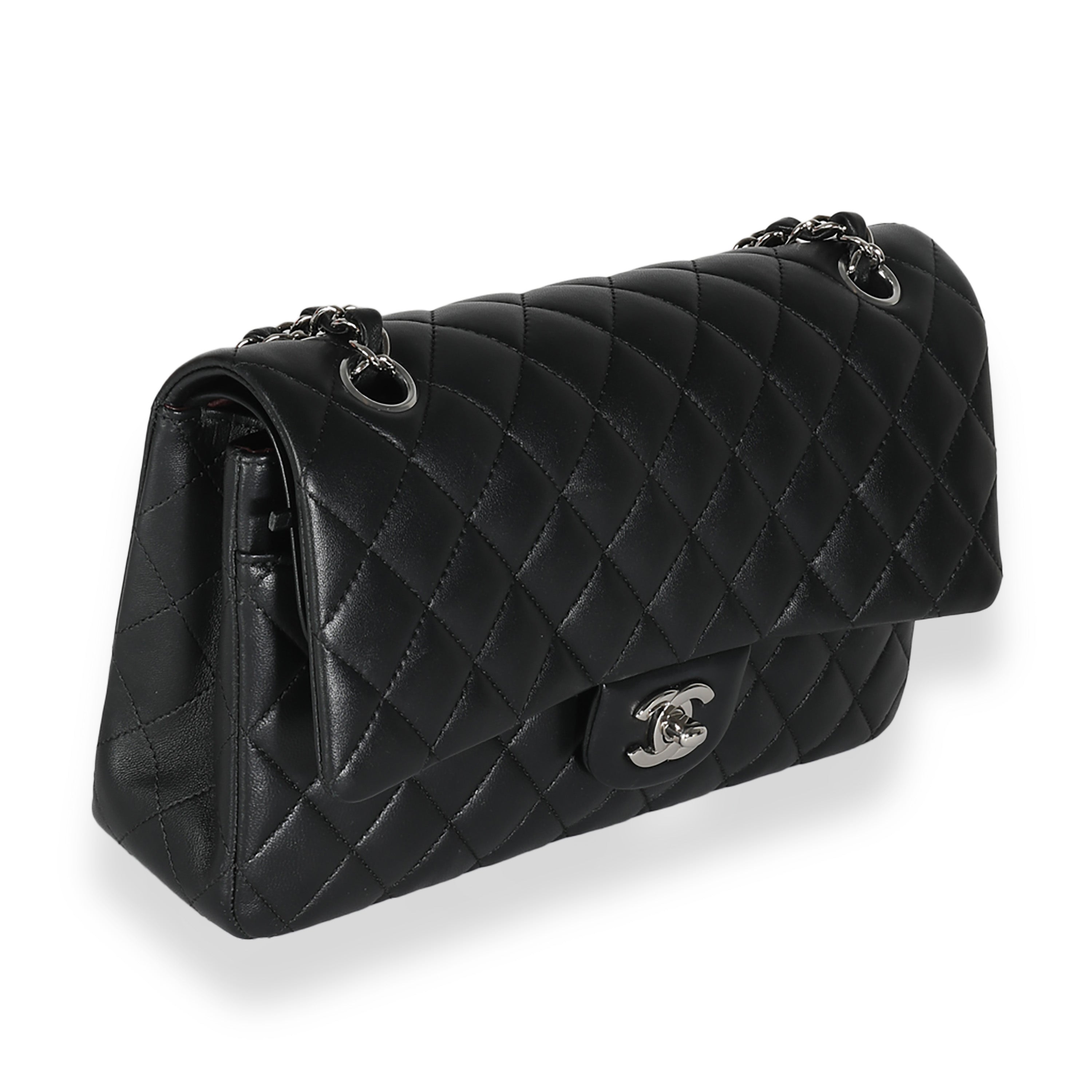 Chanel Black Quilted Lambskin Medium Classic Double Flap Bag Handbag pv