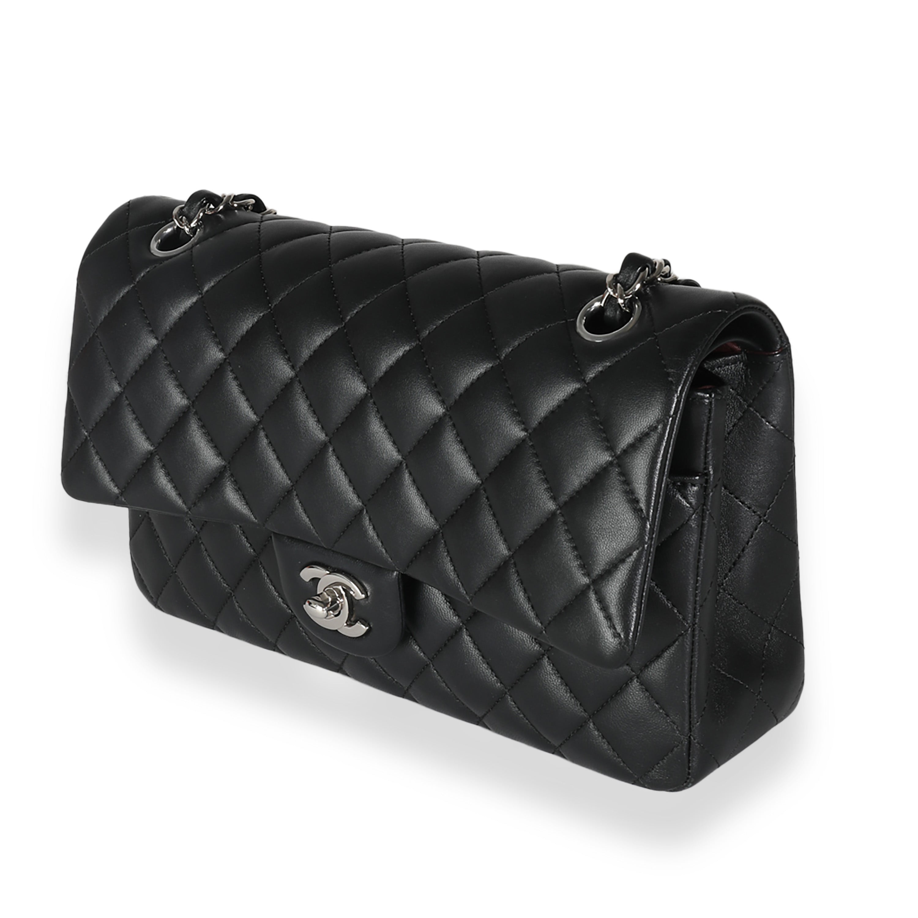 Chanel Black Quilted Lambskin Medium Classic Double Flap Bag Handbag sv