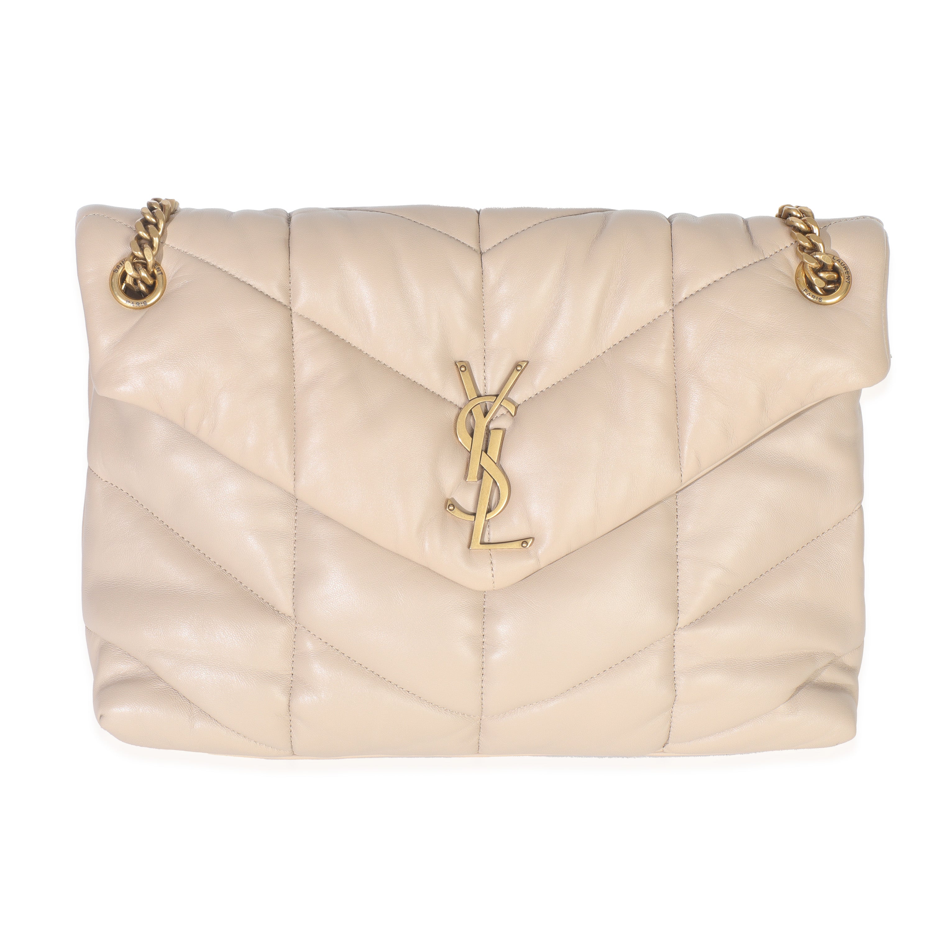 Dark Beige Quilted Lambskin Medium Loulou Puffer Satchel