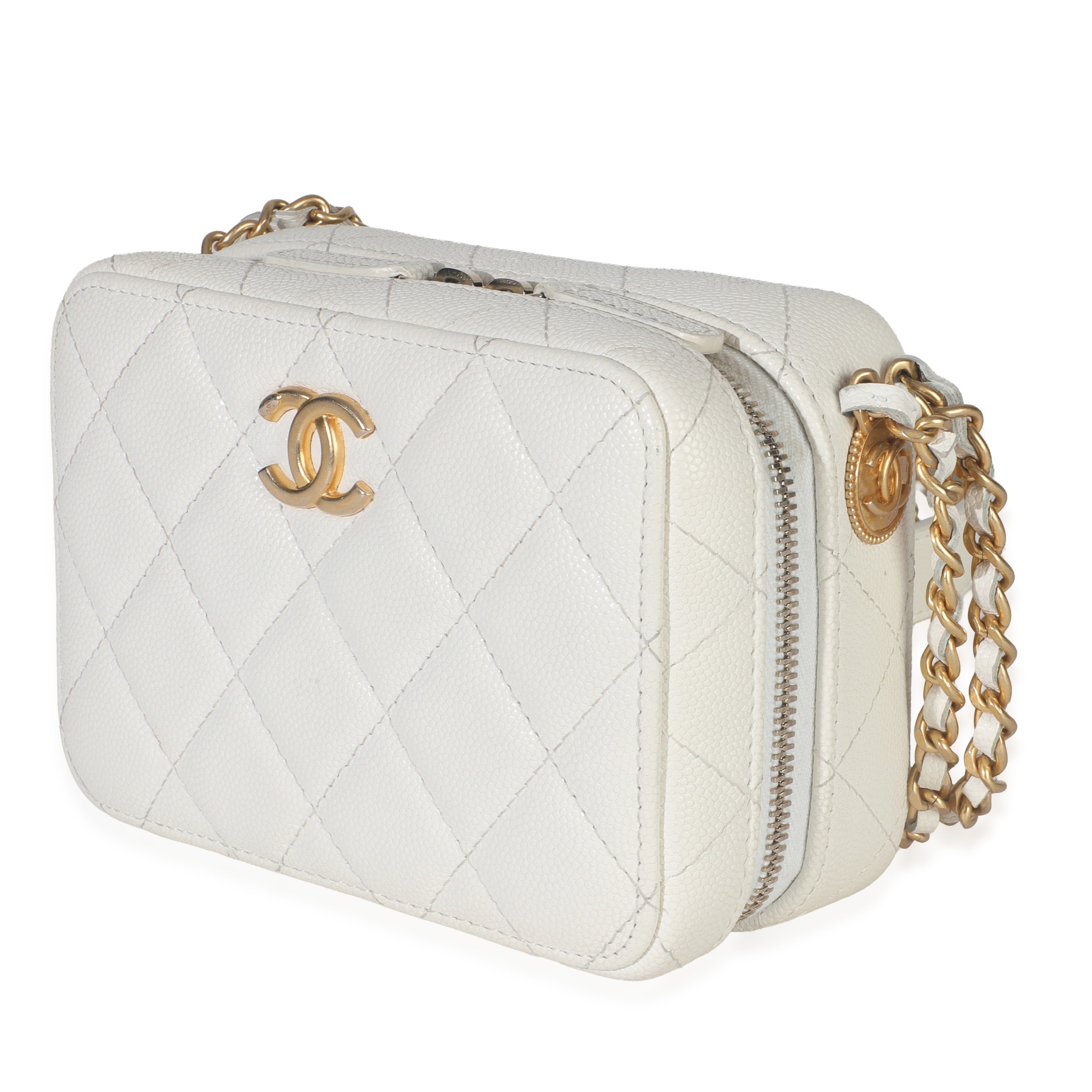 Chanel White Quilted Caviar Twist Your Buttons Handbag Clutch with Chain Handbag sv