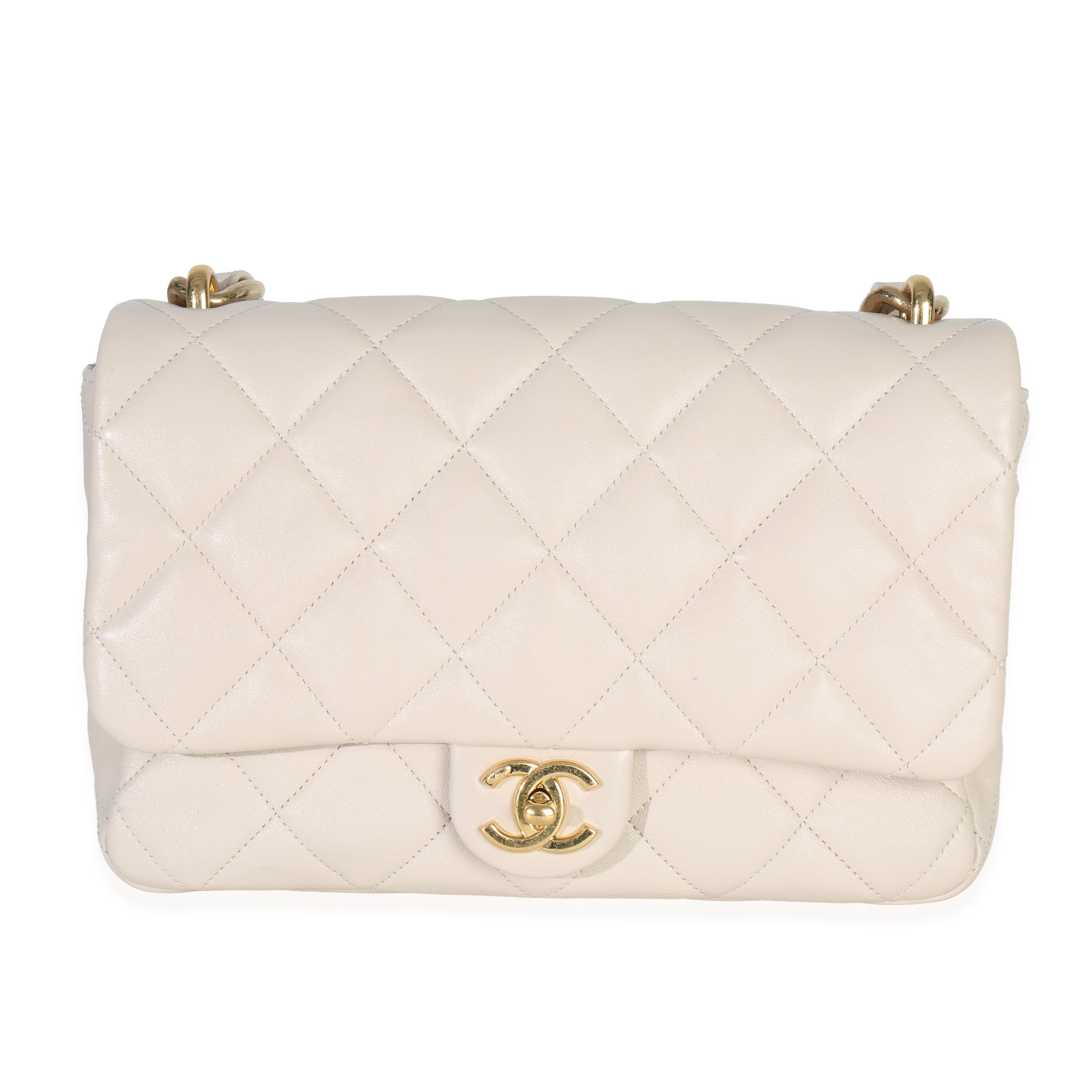 Chanel Beige Quilted Lambskin Large Funky Town Flap Bag Handbag fv