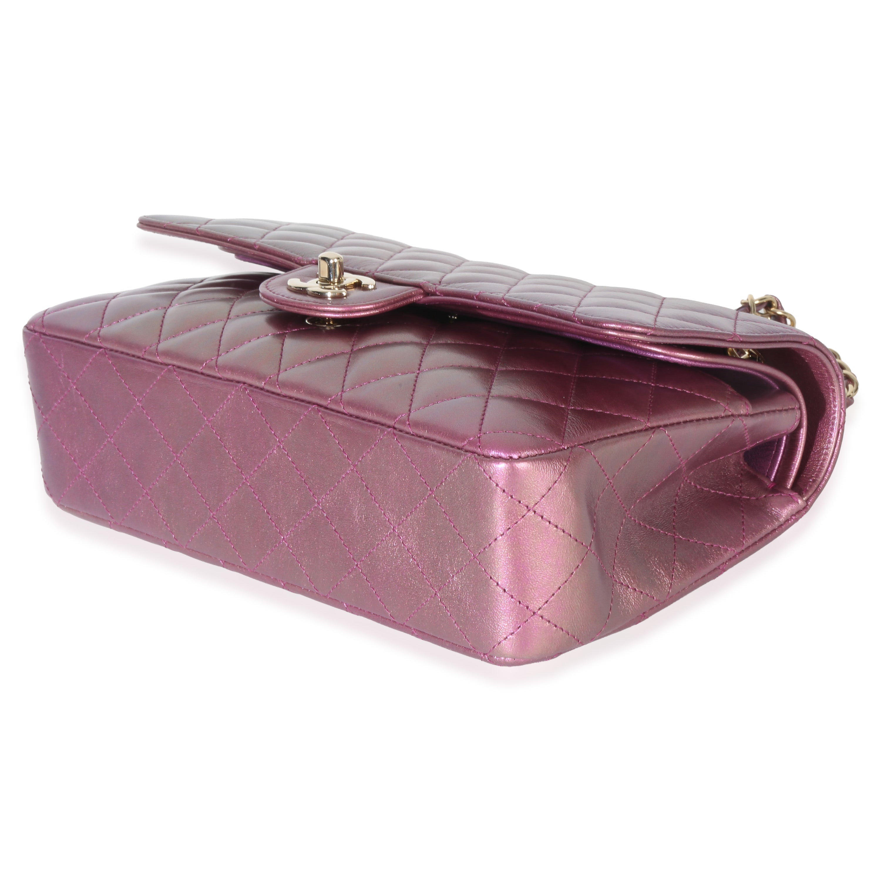 Chanel Dark Pink Iridescent Quilted Lambskin Medium Classic Double Flap Bag Handbag box