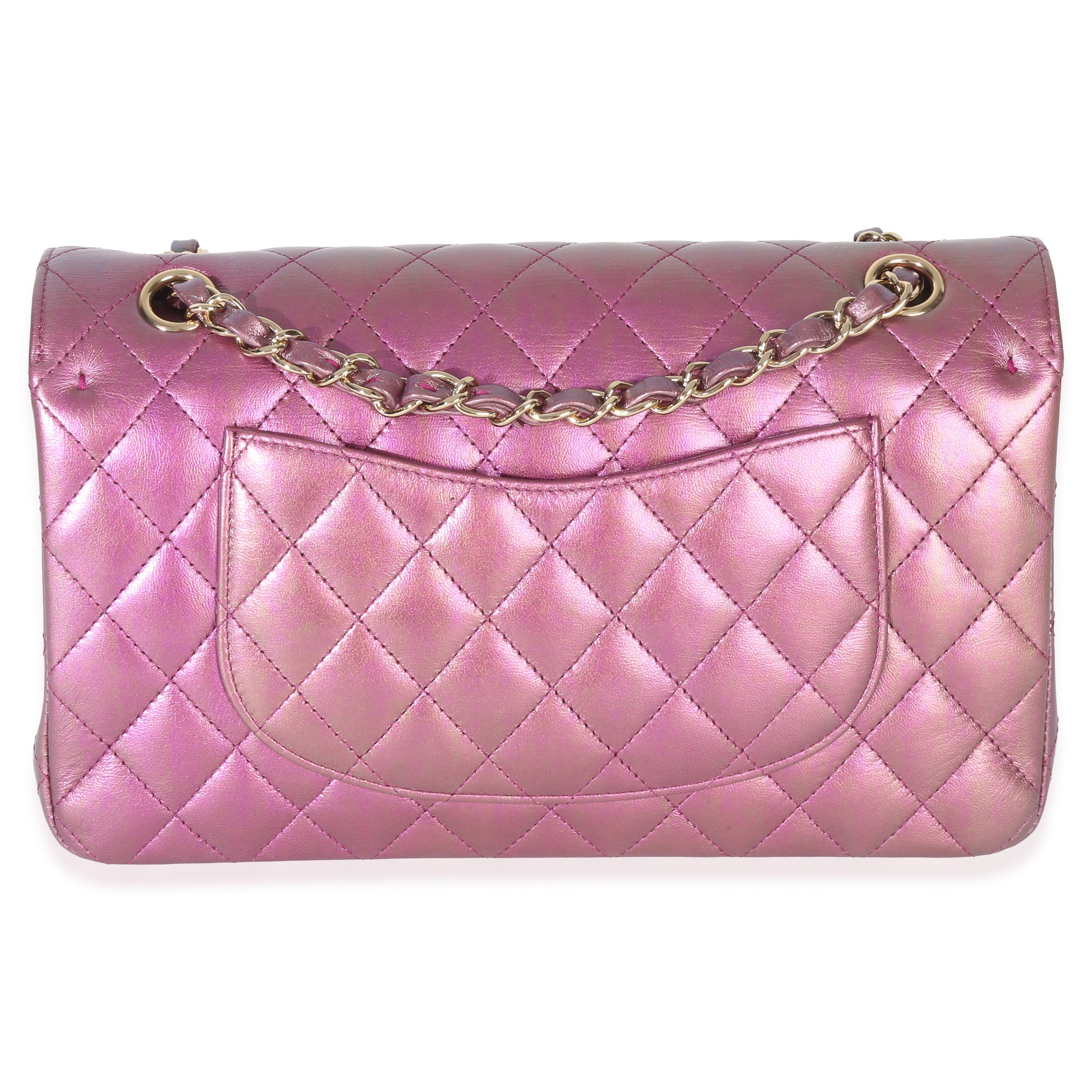 Chanel Dark Pink Iridescent Quilted Lambskin Medium Classic Double Flap Bag Handbag bv