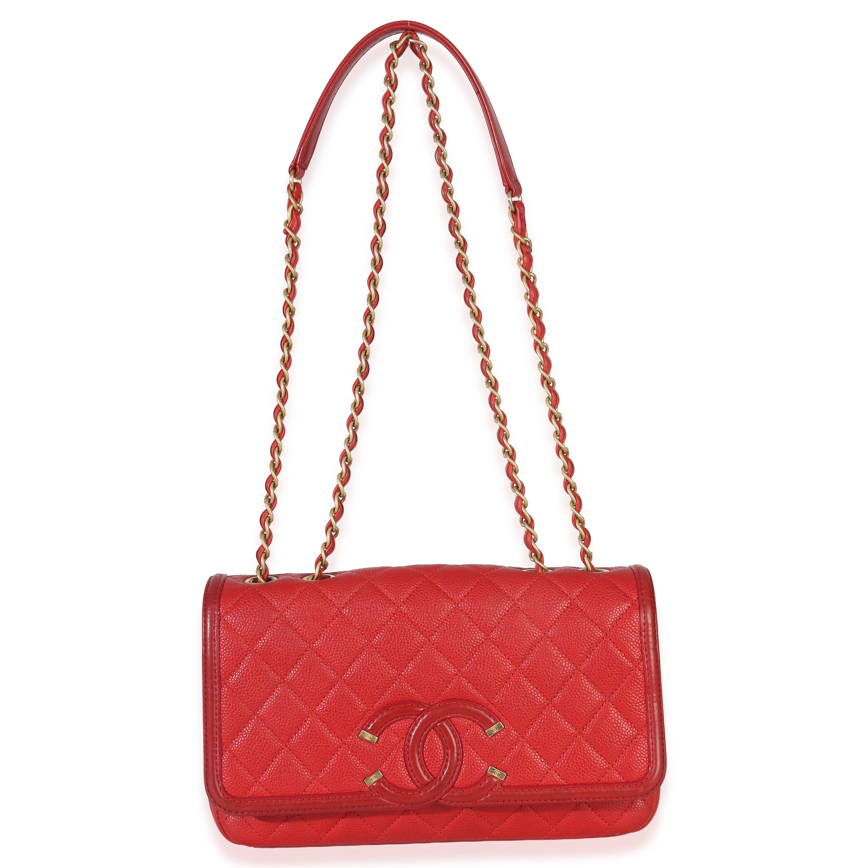 Chanel Red Quilted Caviar Small Filigree Flap Bag Handbag av