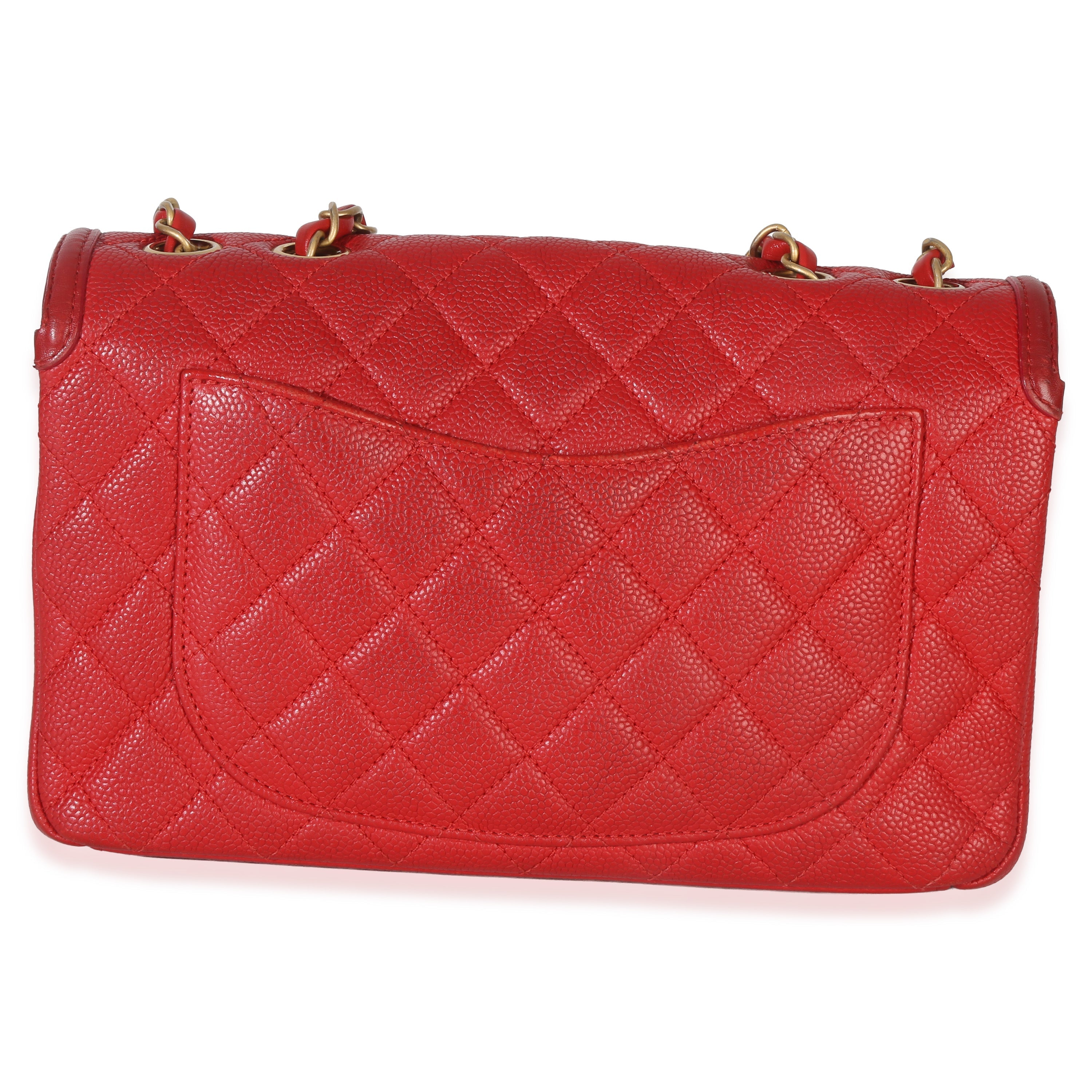 Chanel Red Quilted Caviar Small Filigree Flap Bag Handbag bv