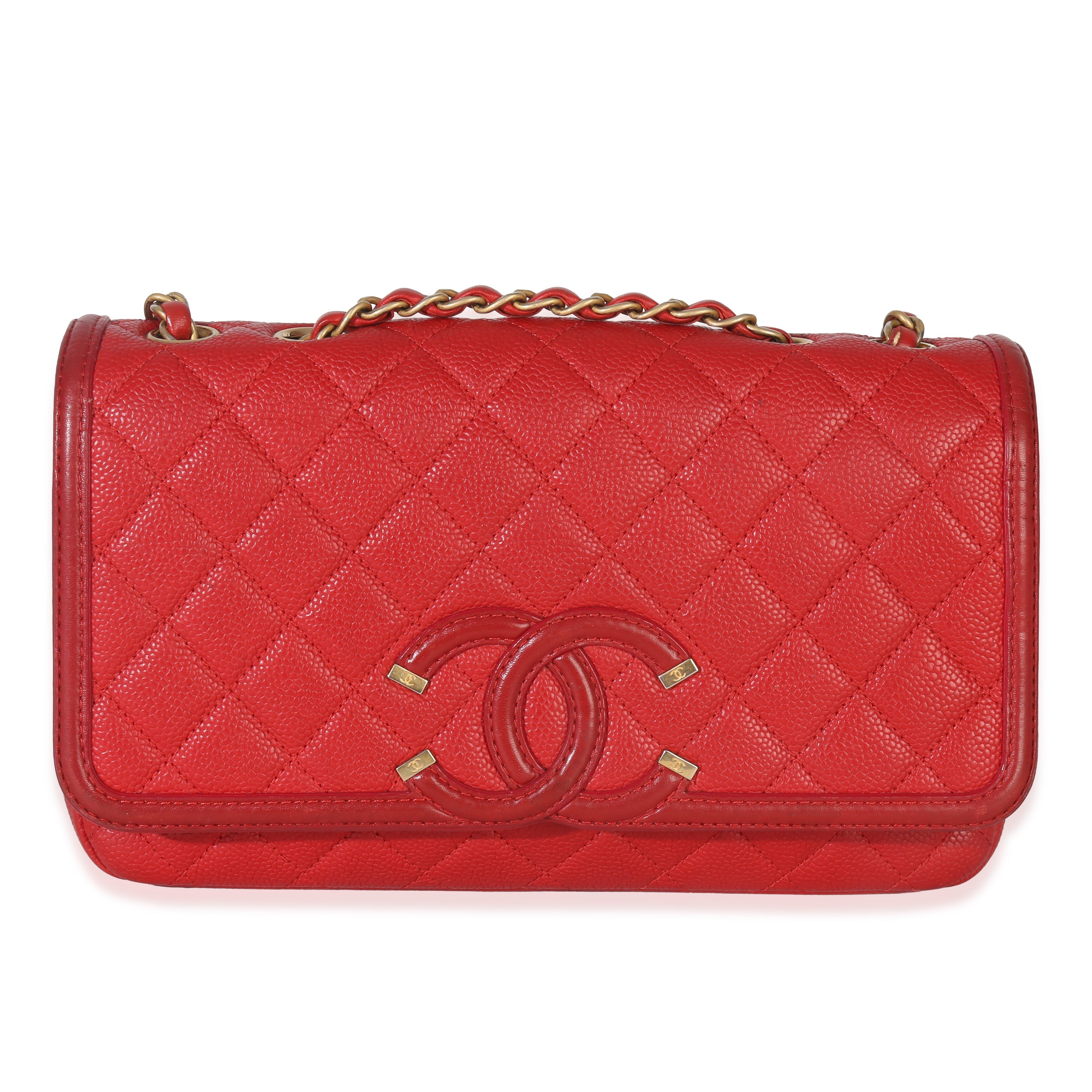 Chanel Red Quilted Caviar Small Filigree Flap Bag Handbag fv