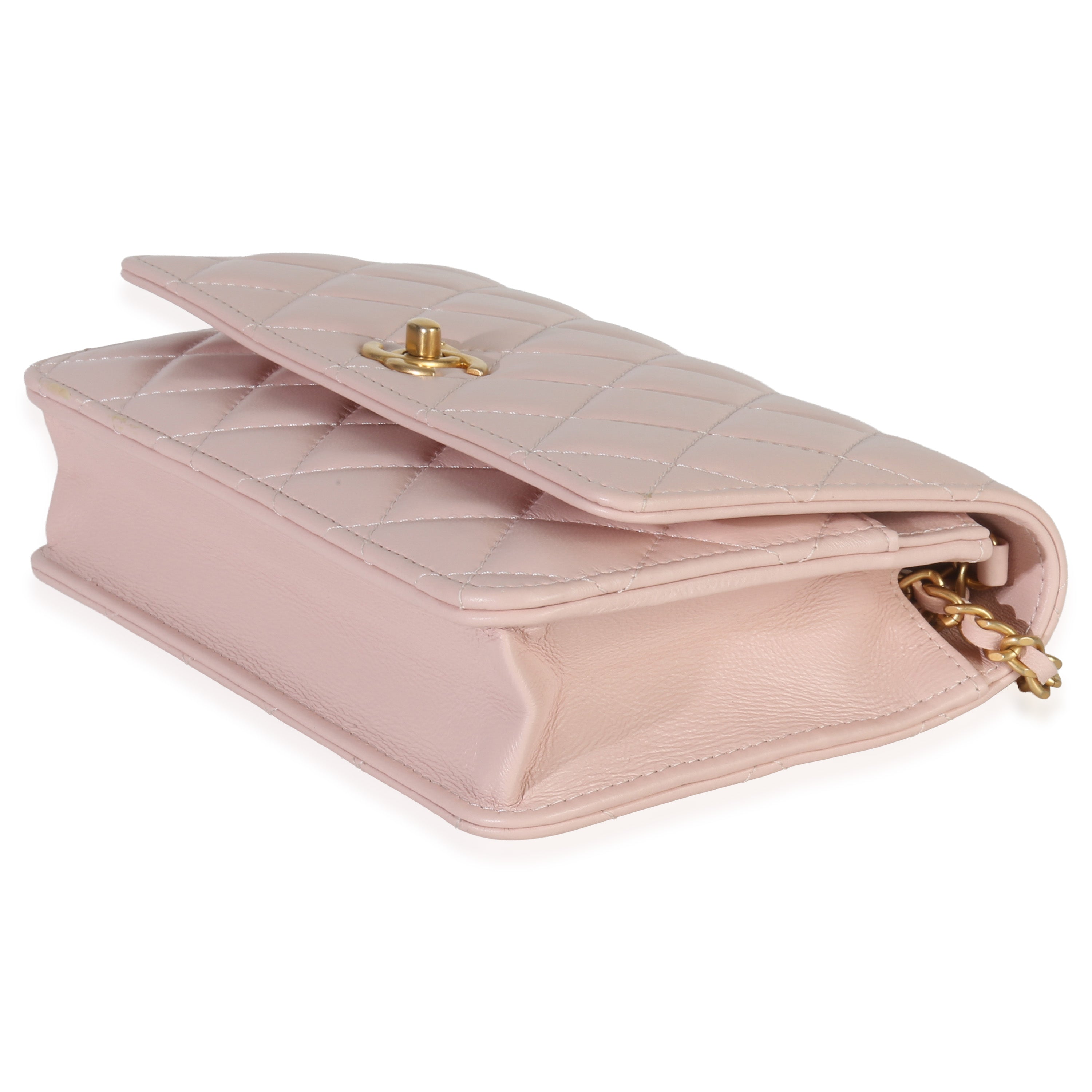 Chanel Pink Quilted Lambskin CC Pearl Crush Wallet On Chain Handbag box