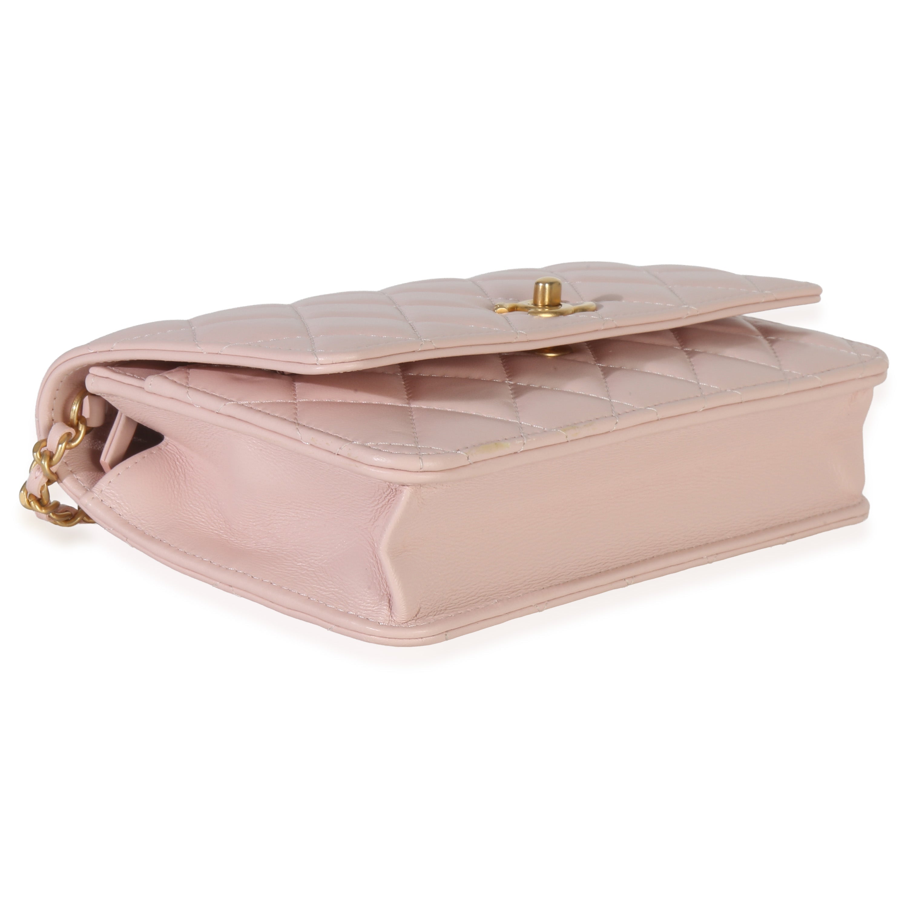 Chanel Pink Quilted Lambskin CC Pearl Crush Wallet On Chain Handbag clasp