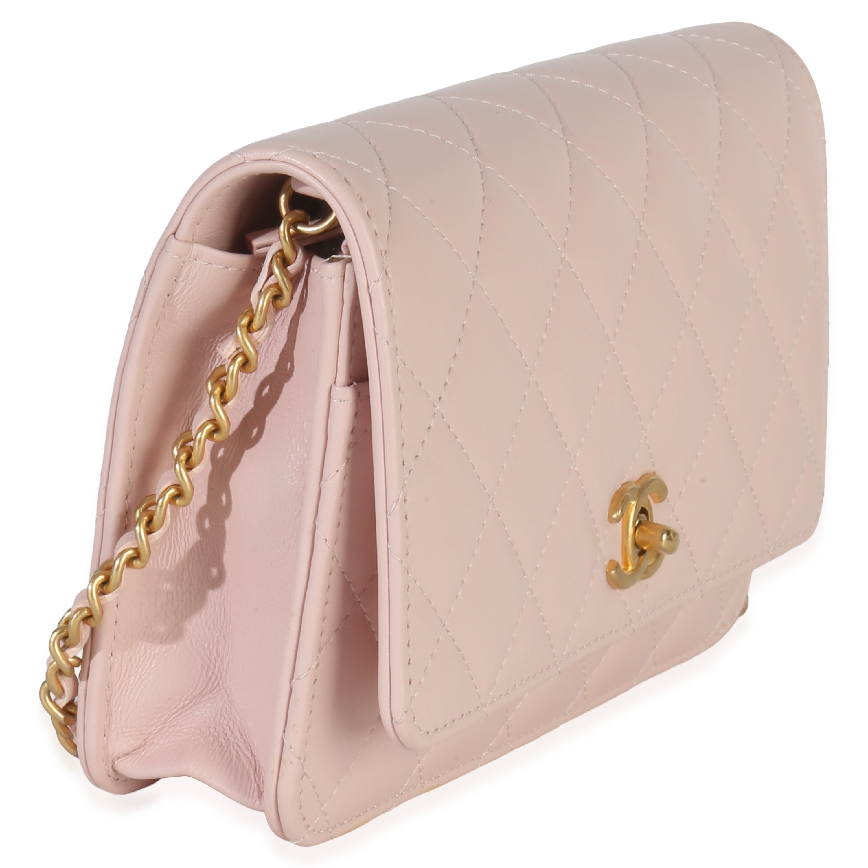 Chanel Pink Quilted Lambskin CC Pearl Crush Wallet On Chain Handbag pv