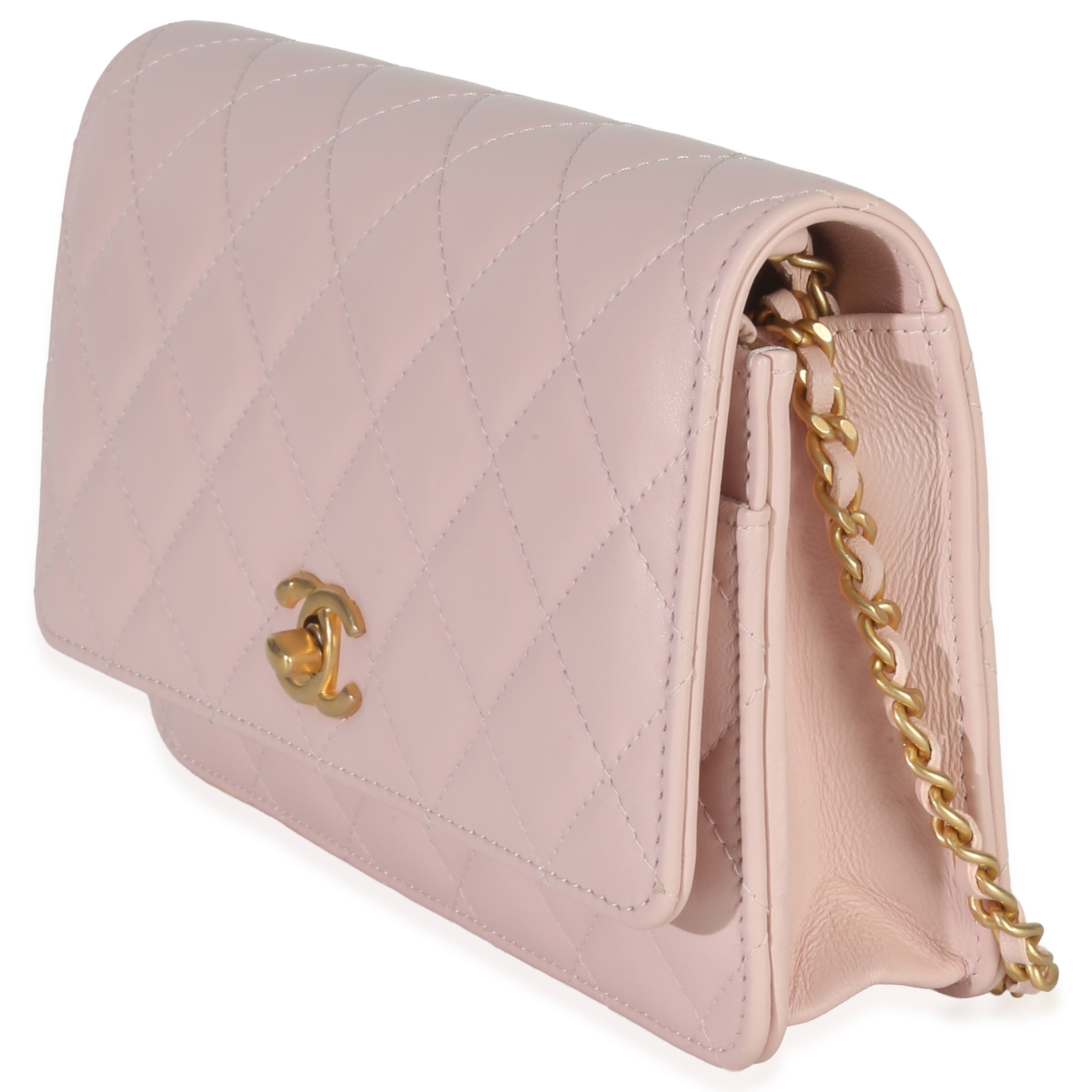 Chanel Pink Quilted Lambskin CC Pearl Crush Wallet On Chain Handbag sv